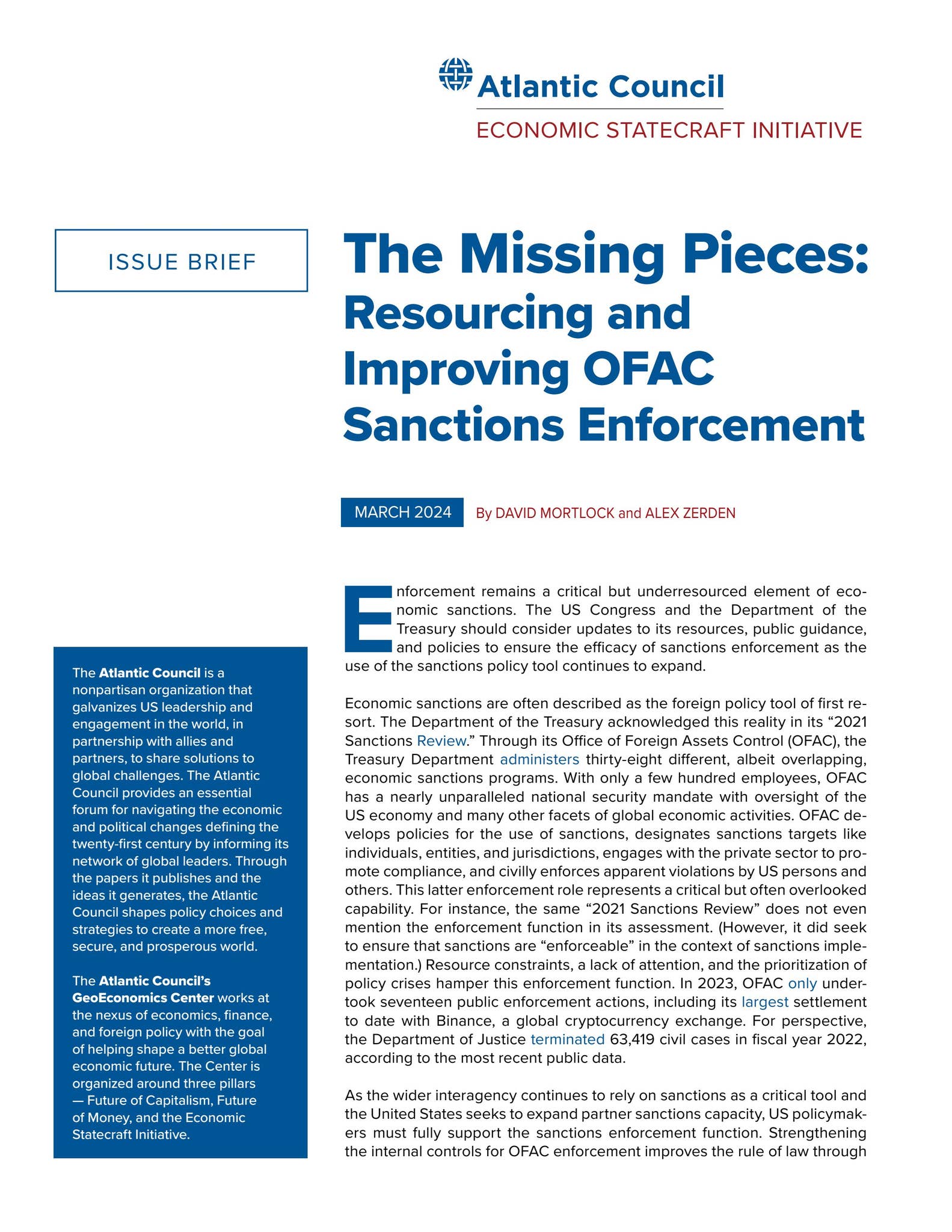 The Missing Pieces: Resourcing and Improving OFAC Sanctions Enforcement by  Atlantic Council - Issuu