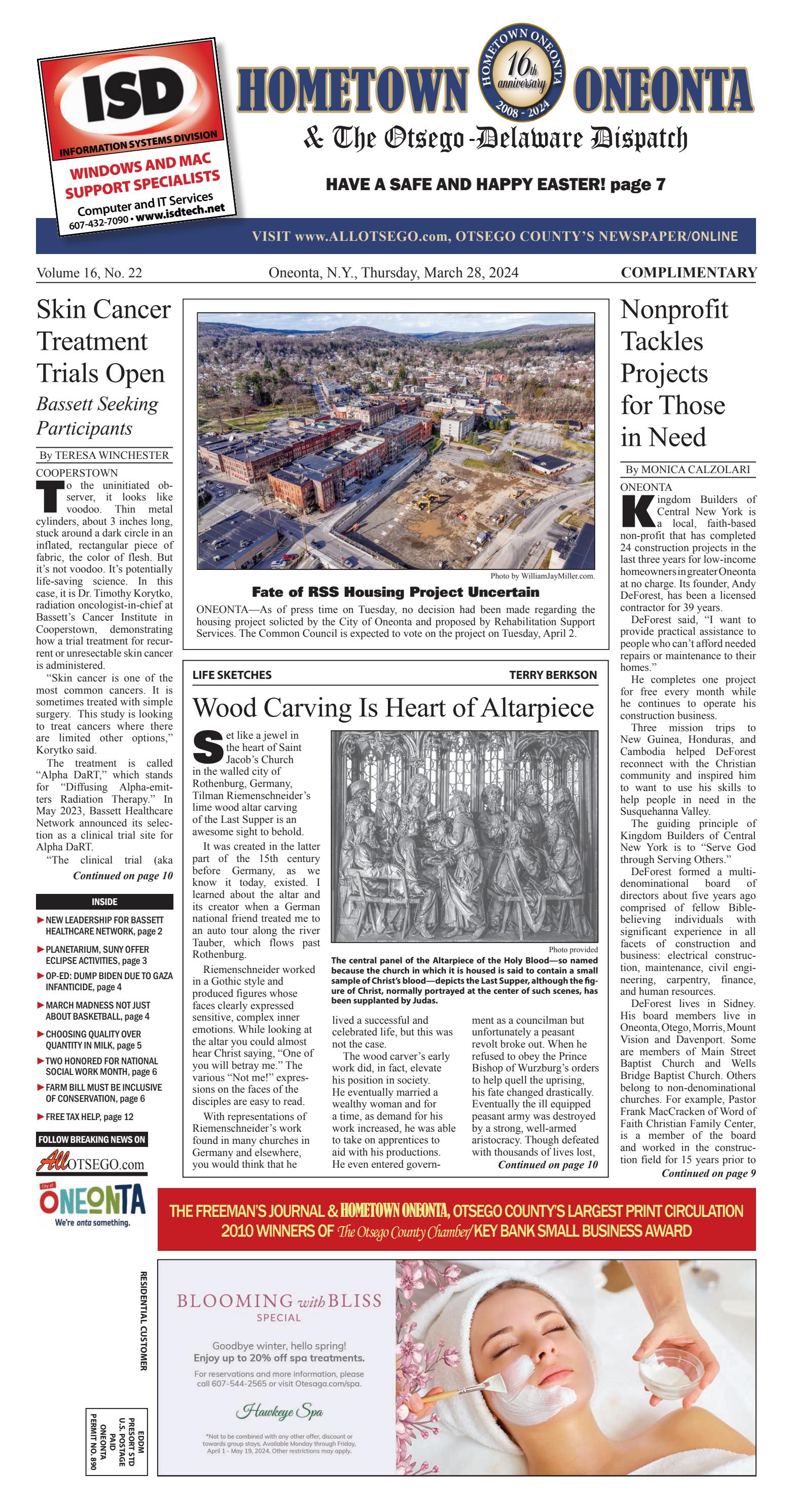 Hometown Oneonta 03-28-24 by All Otsego - News of Oneonta, Cooperstown &  Otsego County, NY - Issuu