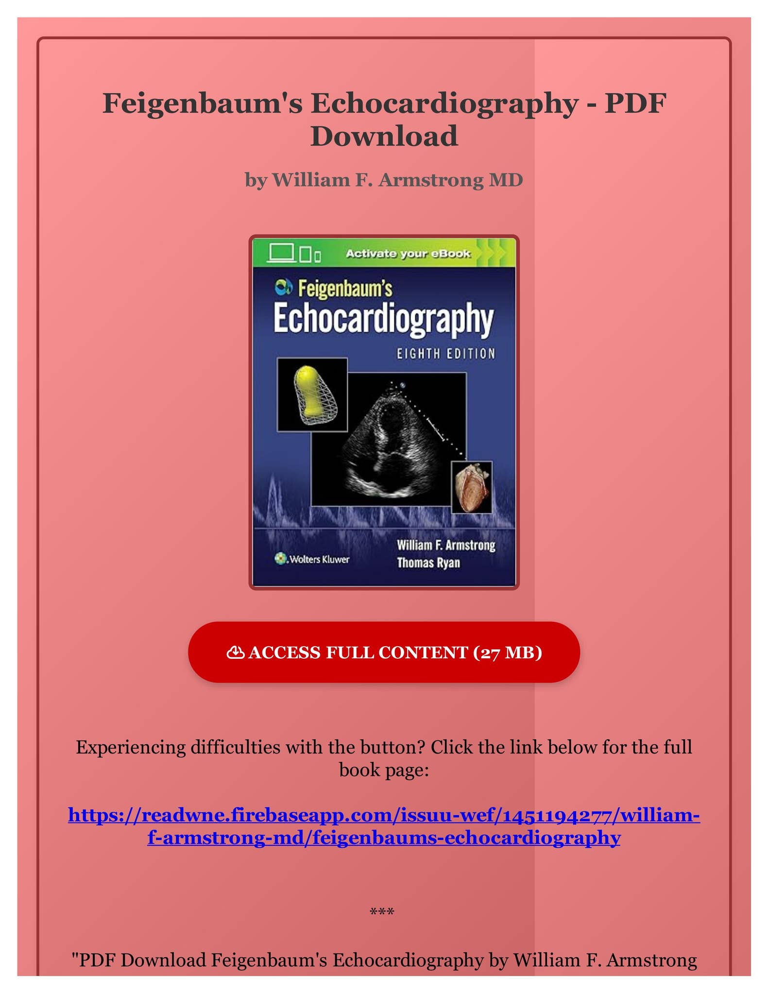 PDF Download Feigenbaum's Echocardiography by William F