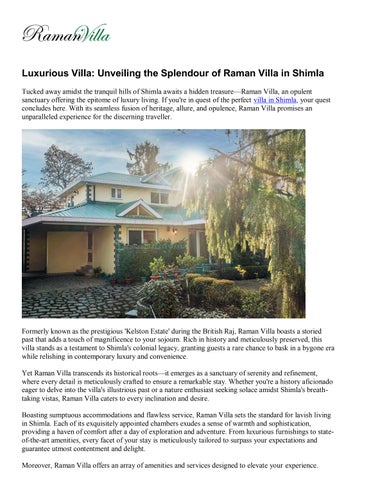 Raman Villa: Redefining Luxury Living in the Heart of Shimla