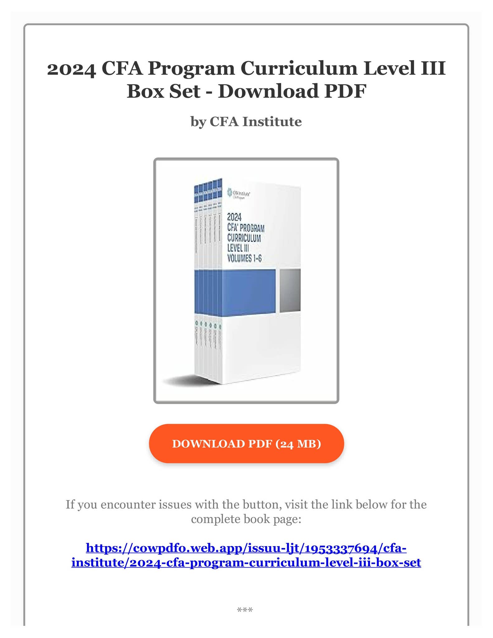 【2024年度】CFA Program Curriculum Level2 6冊 Amazon.com: 2024 CFA Program Curriculum Level II Box Set