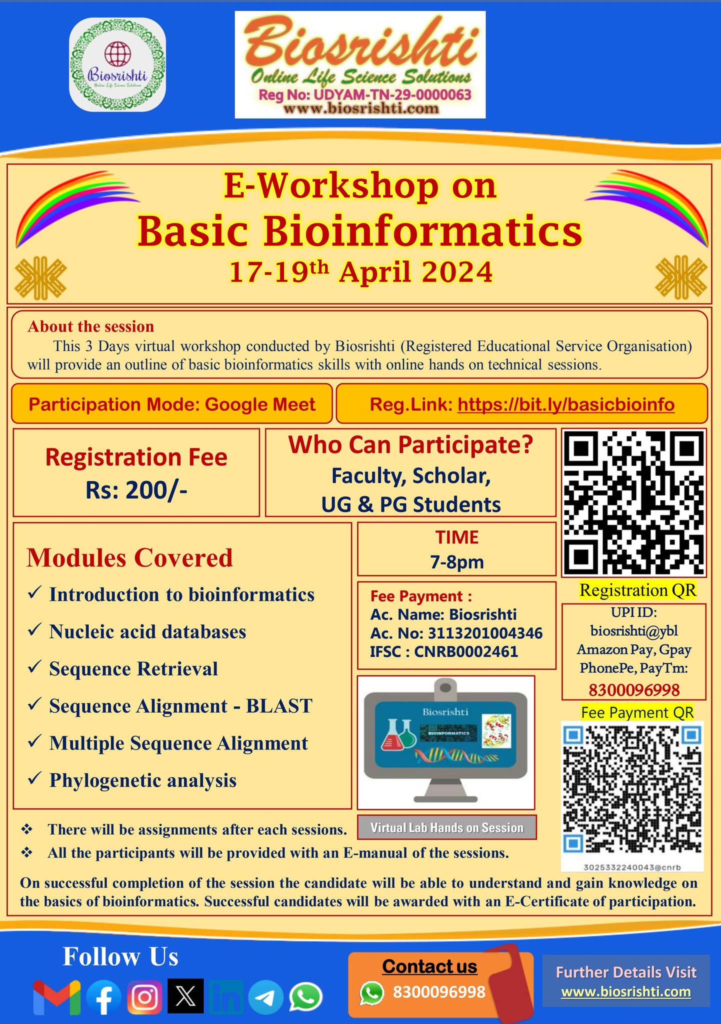 E-Workshop on Basic Bioinformatics 17-19th April 2024 (7th Batch) by ...