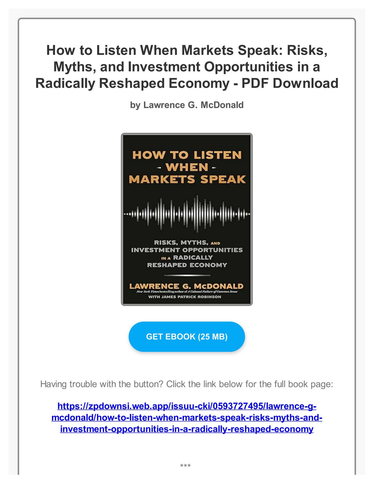 Pdf free how to listen when markets speak risks myths and investment