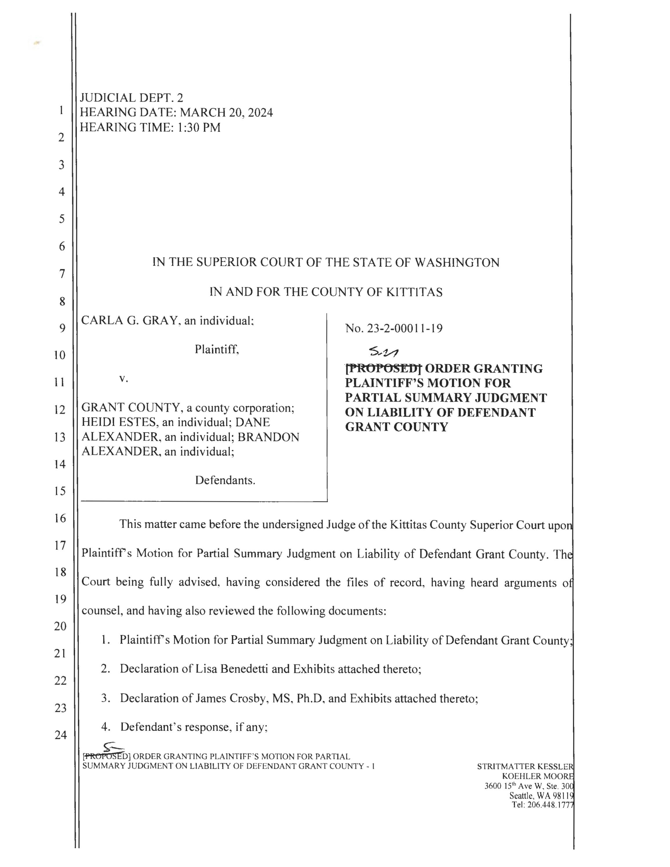 Gray v. Grant County - Order Granting Plaintiff's Motion by The ...