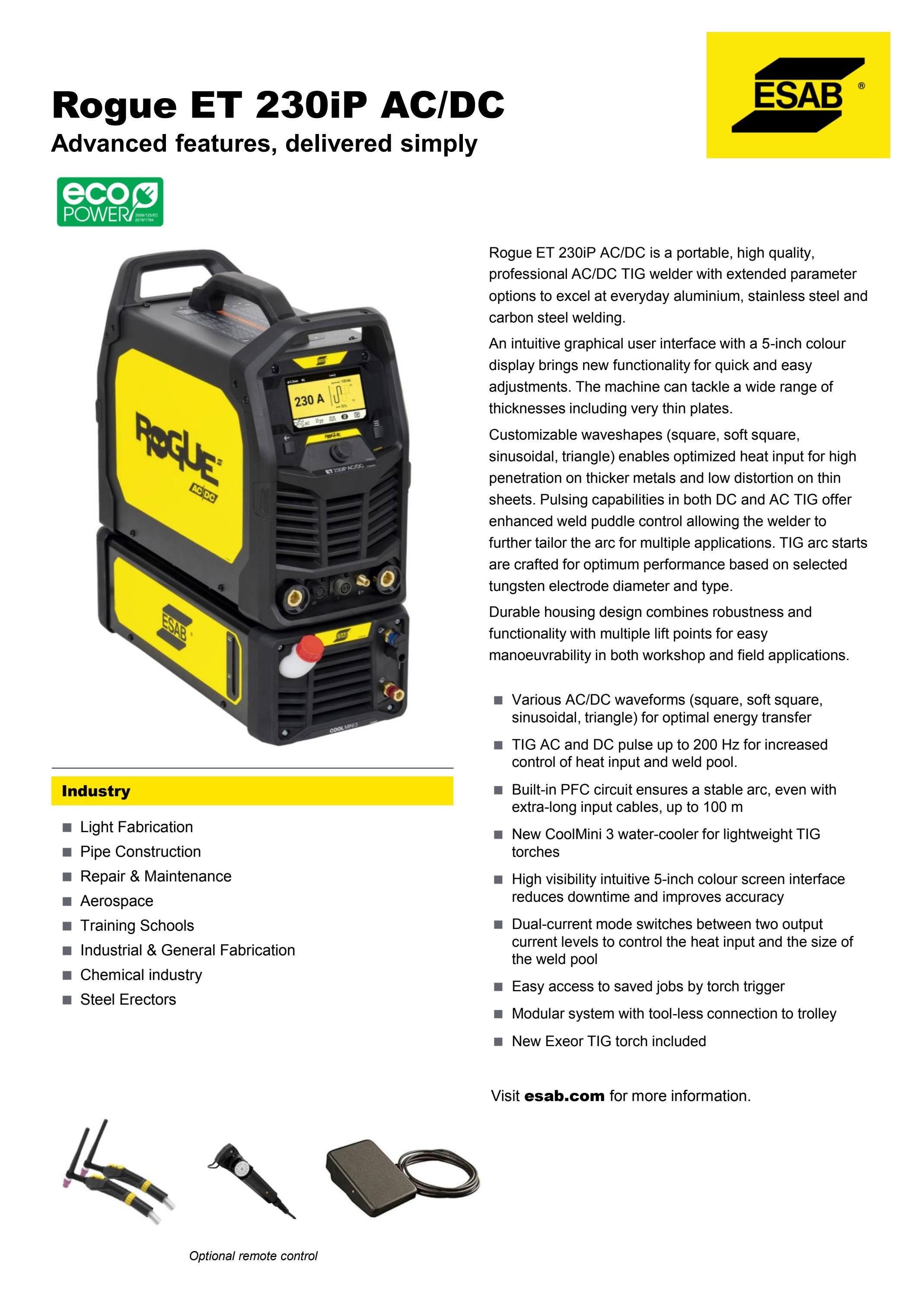 ESAB ROGUE ET 230iP ACDC by United Welding Supplies - Issuu