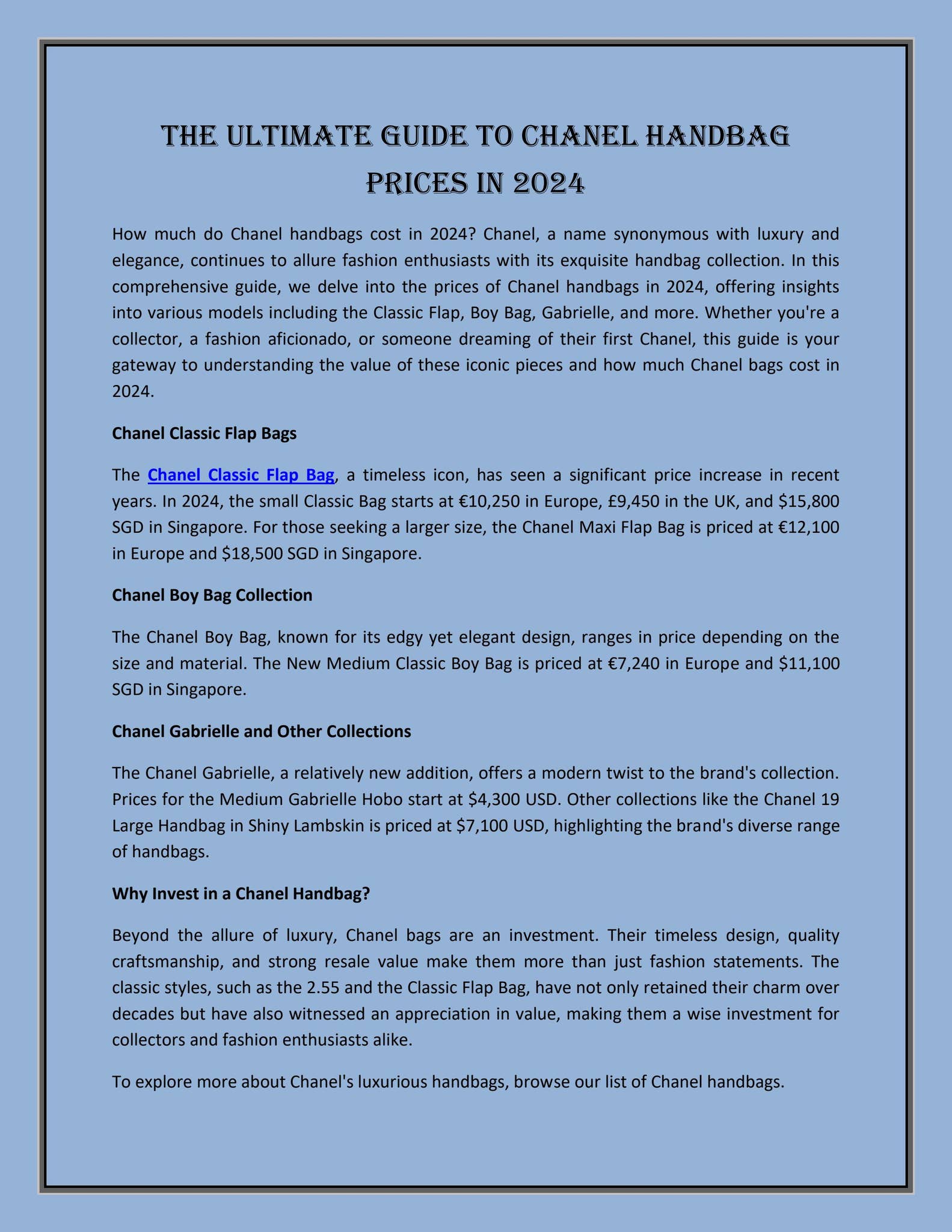 The Ultimate Guide to Chanel Handbag Prices in 2024 by Bolsino - Issuu