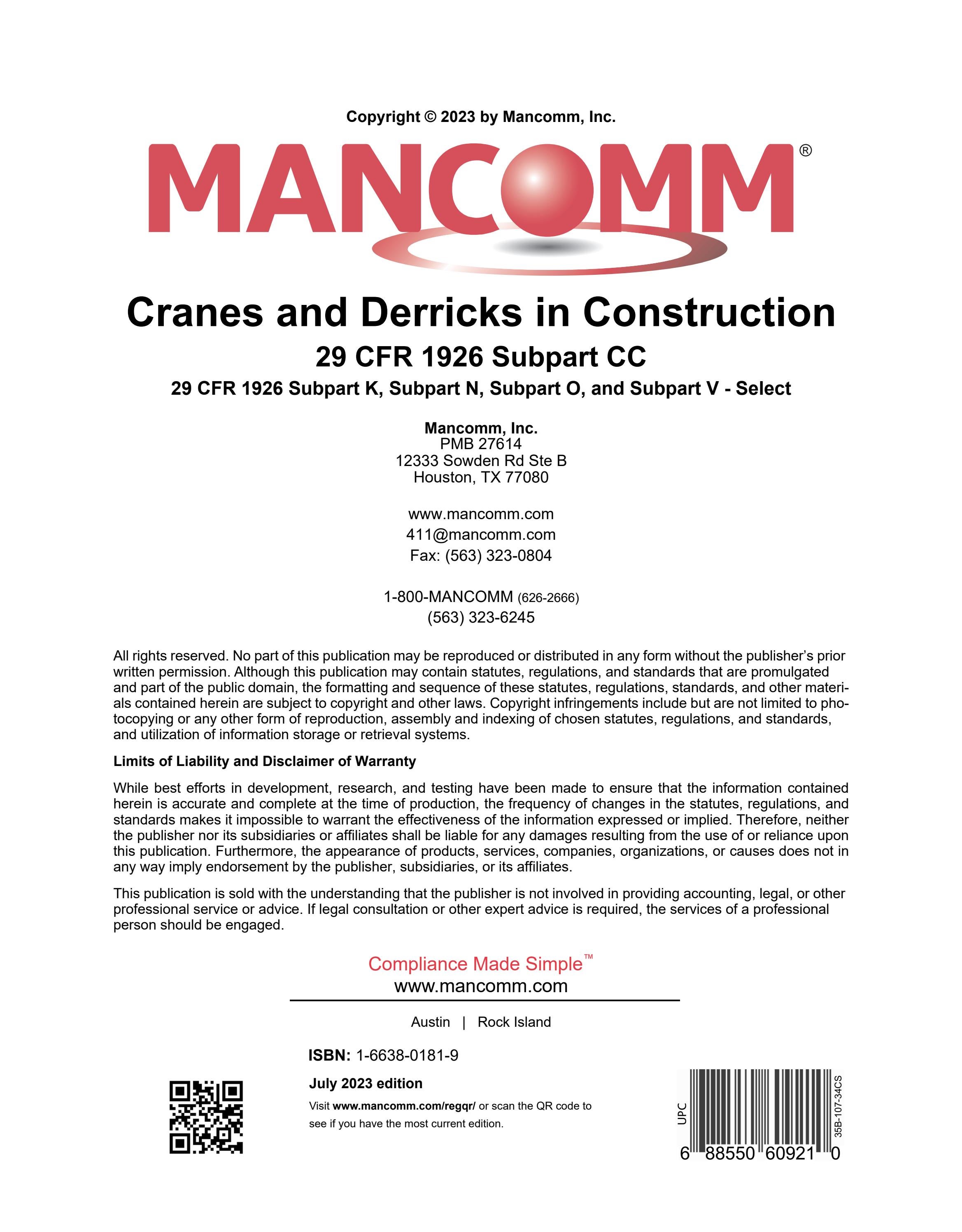 Cranes and Derricks in Construction 29 CFR 1926 Subpart CC 29 CFR 1926 ...