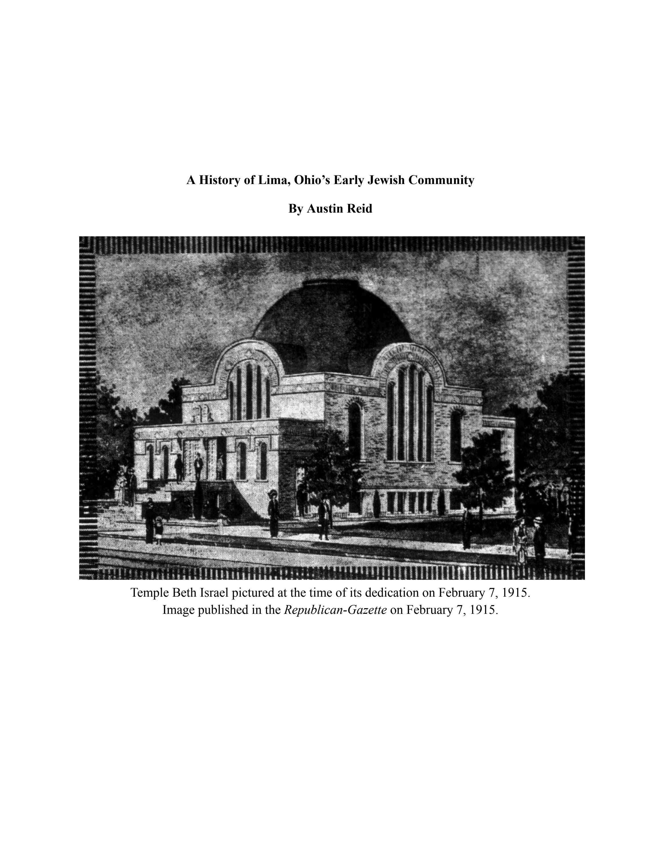 A History of Lima, Ohio's Early Jewish Community by LimaJewishHistory