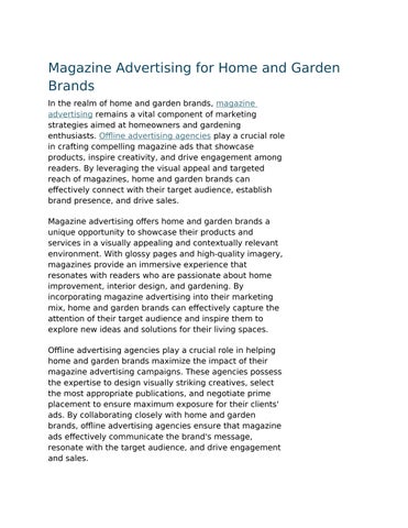 Magazine Advertising for Home and Garden Brands