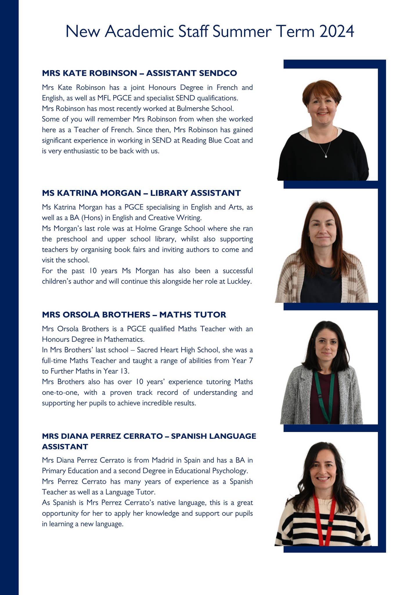 New Academic Staff - Summer Term 2024 by Luckley House School - Issuu