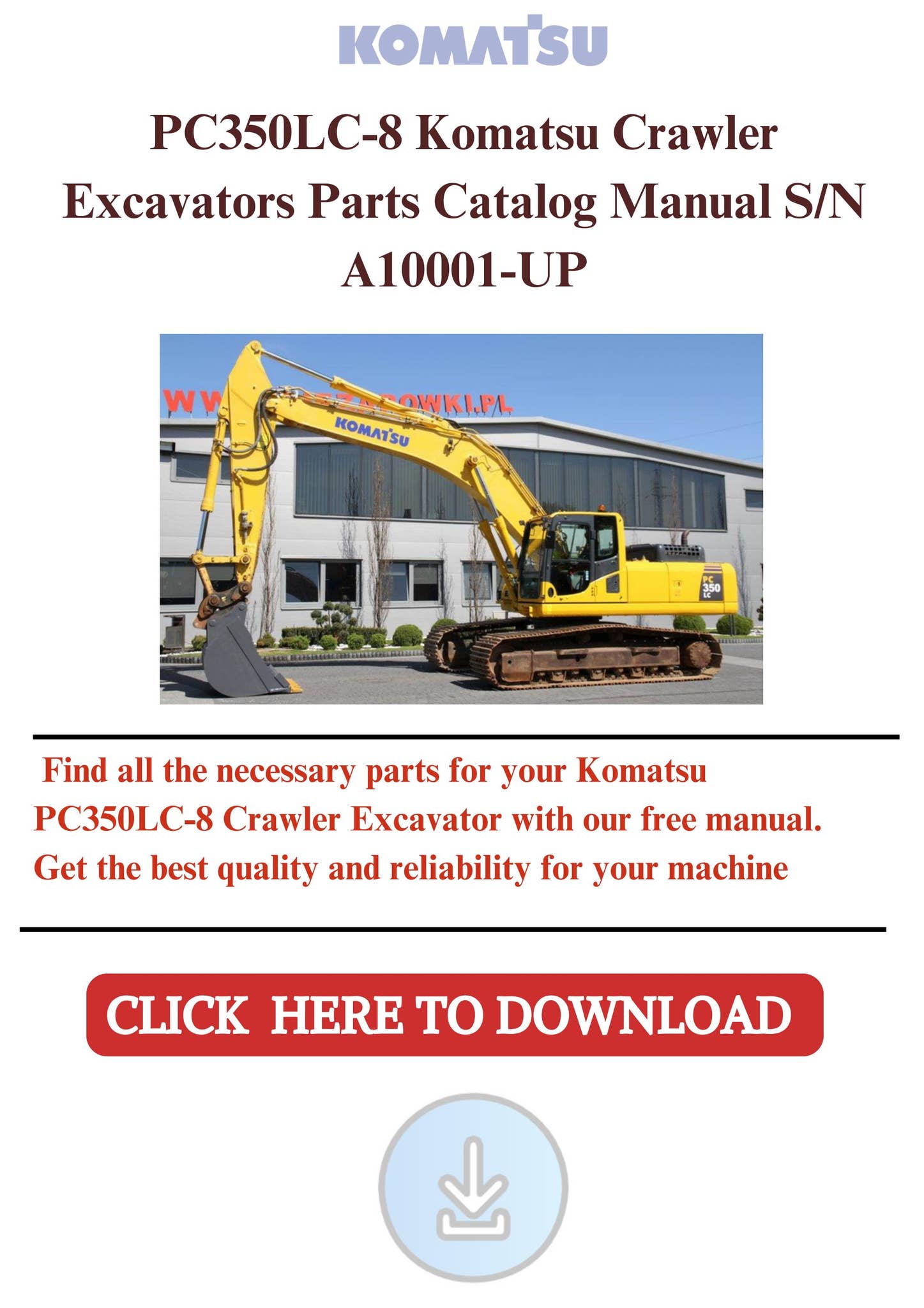 Komatsu PC350LC-8 Crawler Excavators Parts Free Manual SN