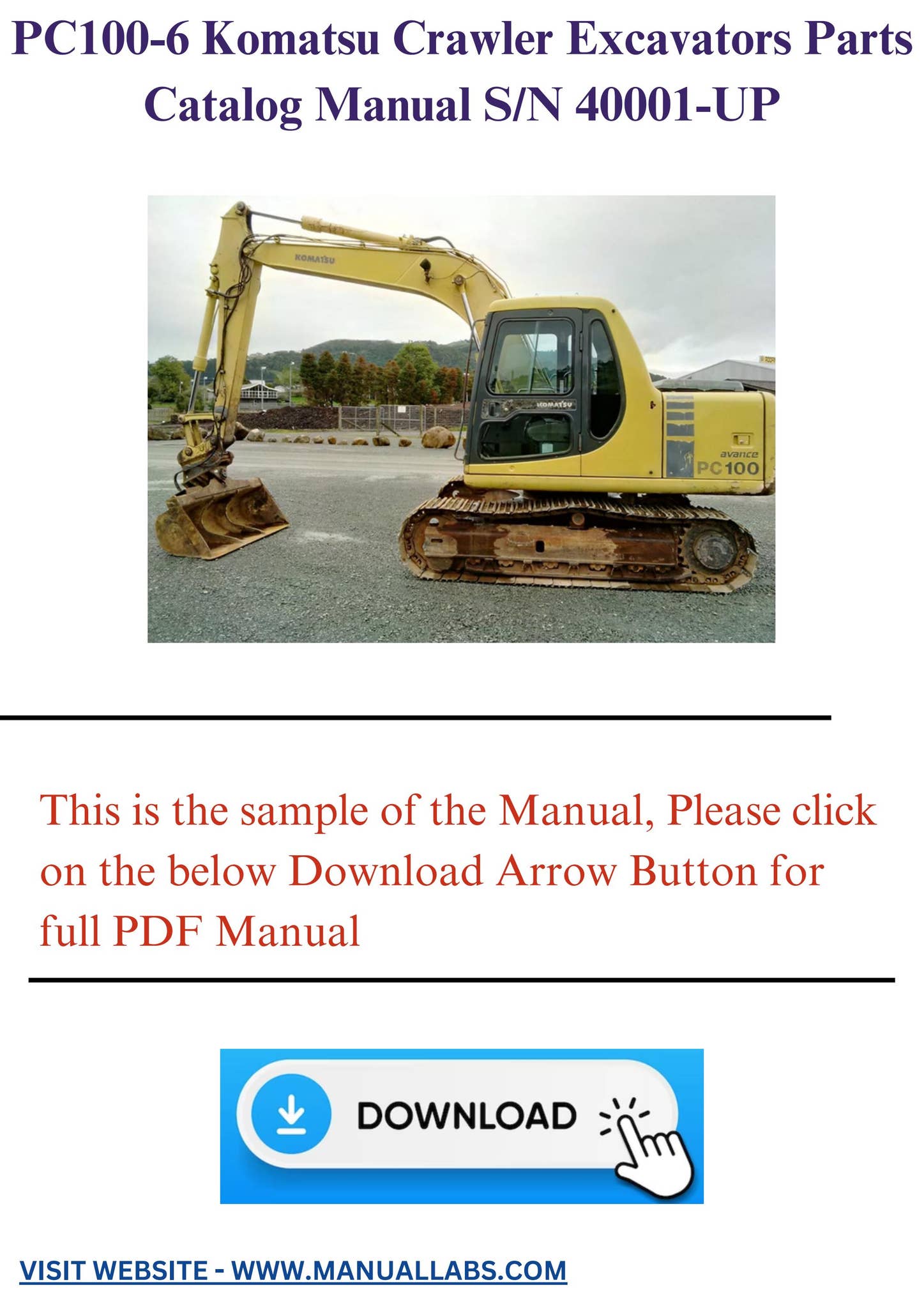 PC100-6 Komatsu Crawler Excavators Parts Catalog Manual S/N