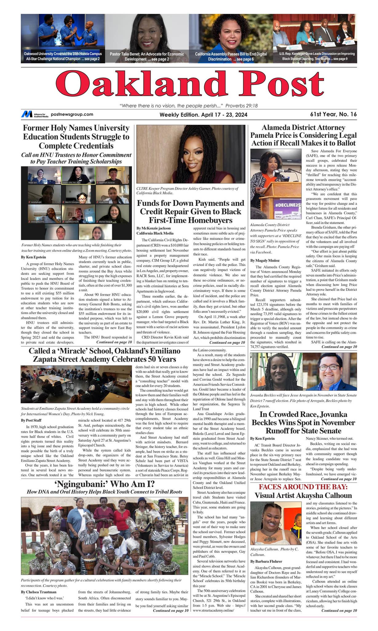 Oakland Post, week of April 17 - 23, 2024 by postnewsgroup - Issuu