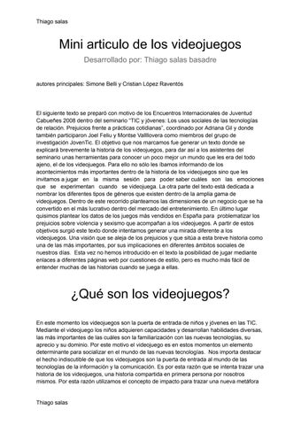 Mini articulo sobre los videojuegos