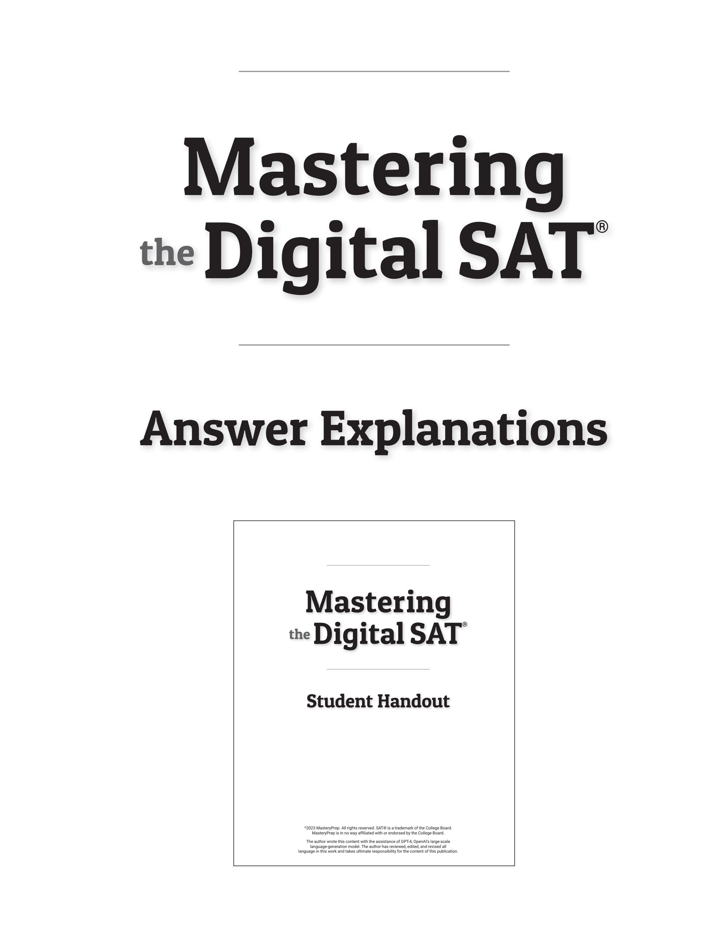 Mastering the Digital SAT Teacher Handout — eBook by MasteryPrep - Issuu