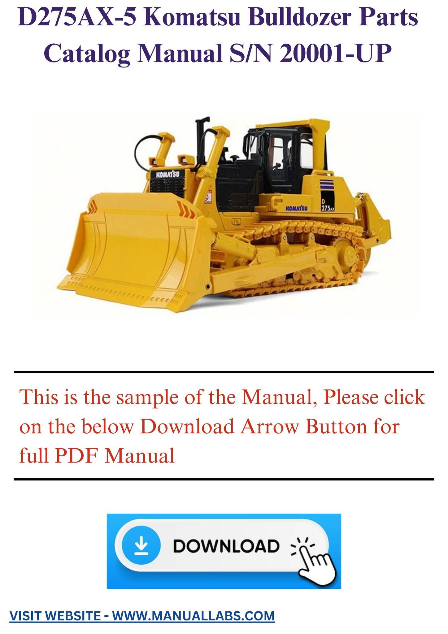 Komatsu D275AX-5 Bulldozer Parts Manual SN 20001-UP by