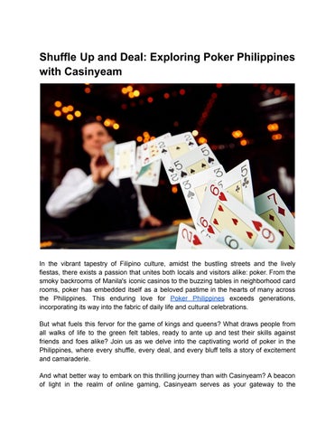 Shuffle Up and Deal: Exploring Poker Philippines with Casinyeam