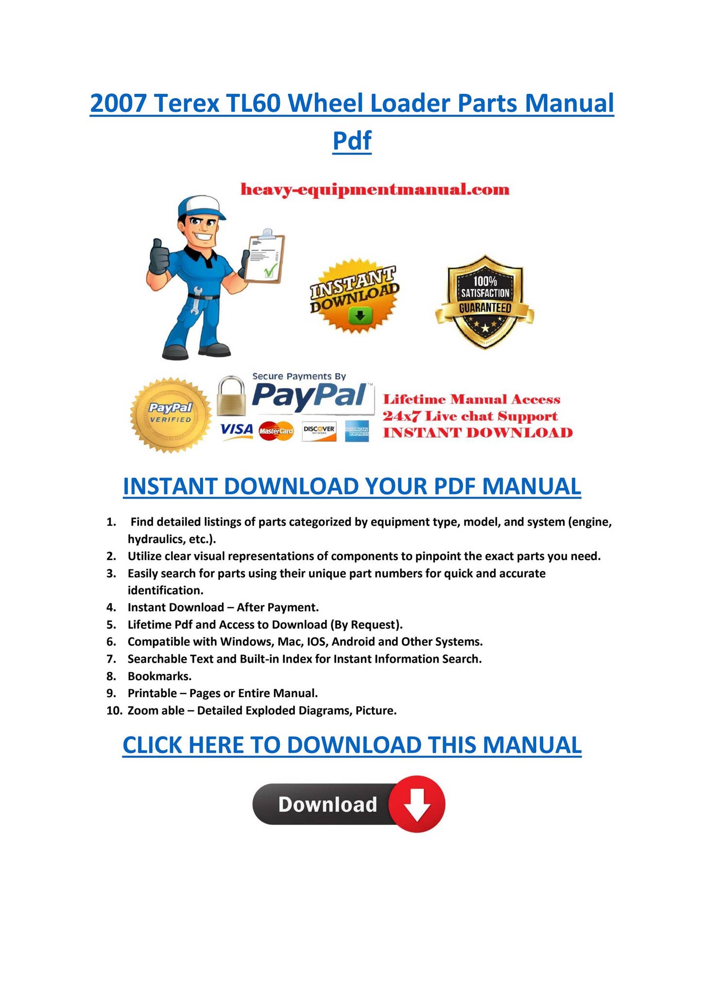 2007 Terex TL60 Wheel Loader Parts Manual Pdf by Heavy