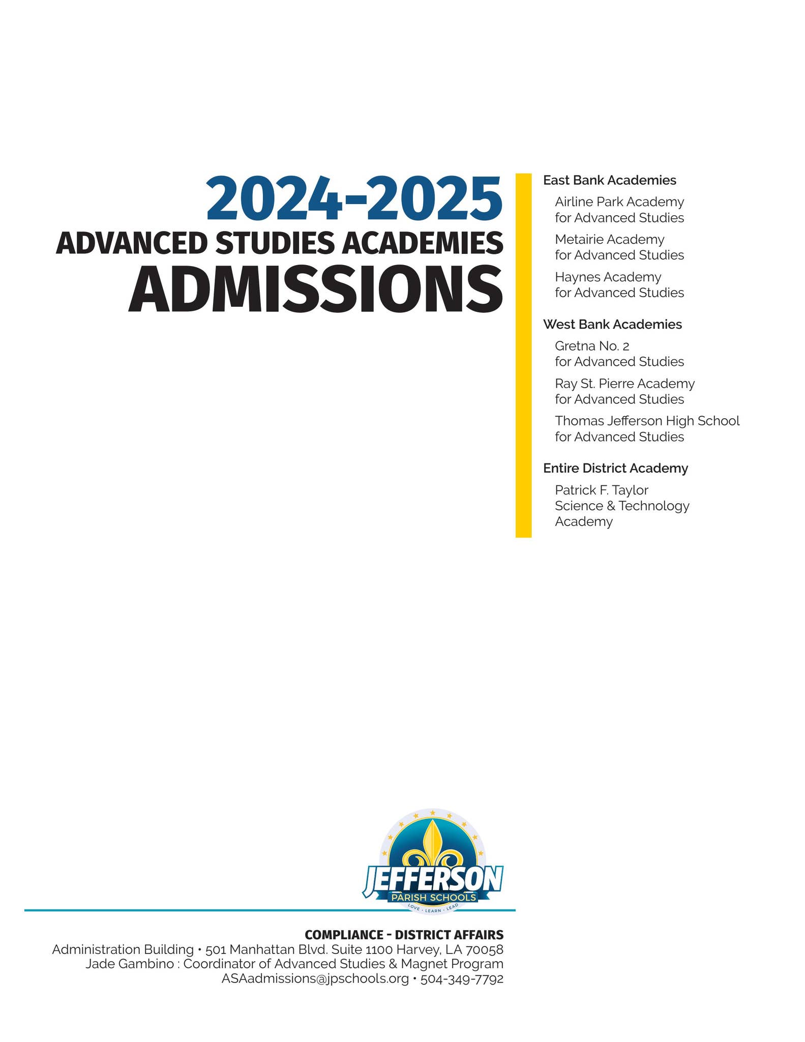 2024-25 ASA Admissions Booklet by JeffersonParishSchools - Issuu