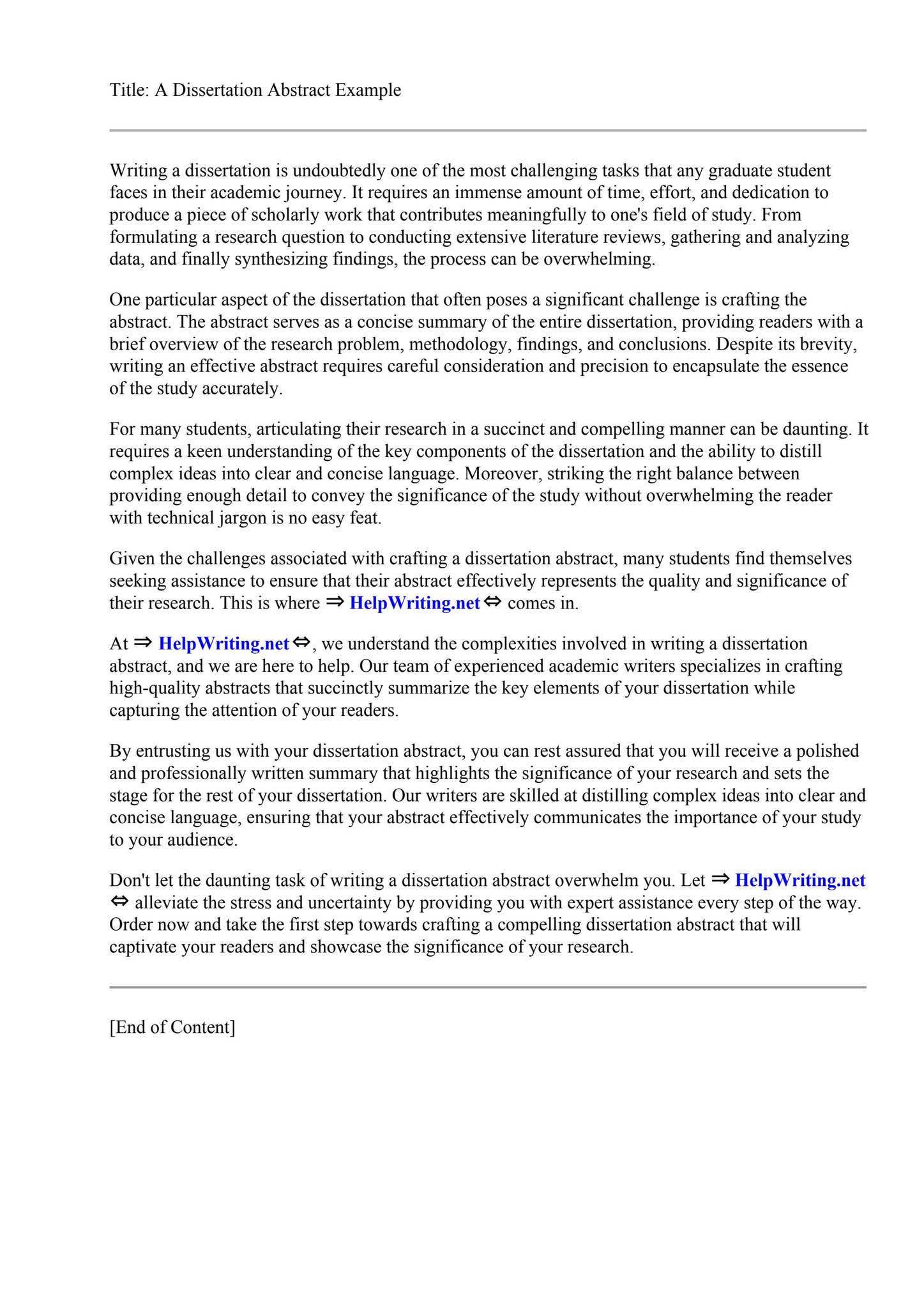 A Dissertation Abstract Example by Sarah Evans - Issuu