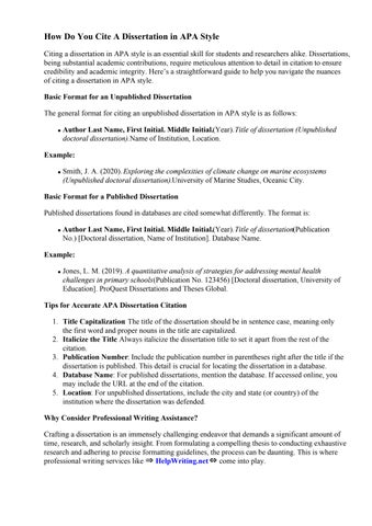 How Do You Cite A Dissertation Apa Style by Michelle Andrews - Issuu