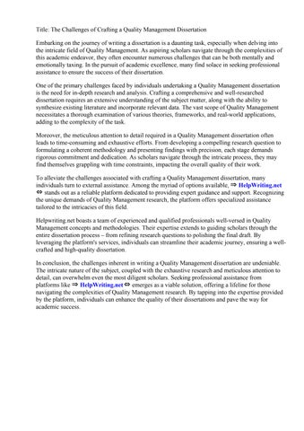 Quality Management Dissertation Ideas by Julie Cote - Issuu