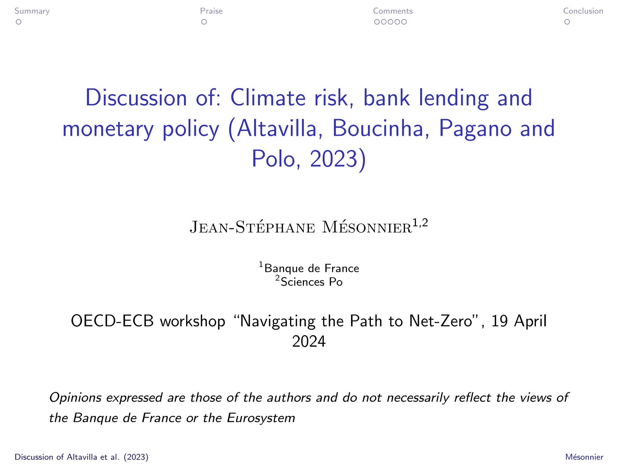 ECB workshop: Discussion of: Climate risk, bank lending and monetary ...