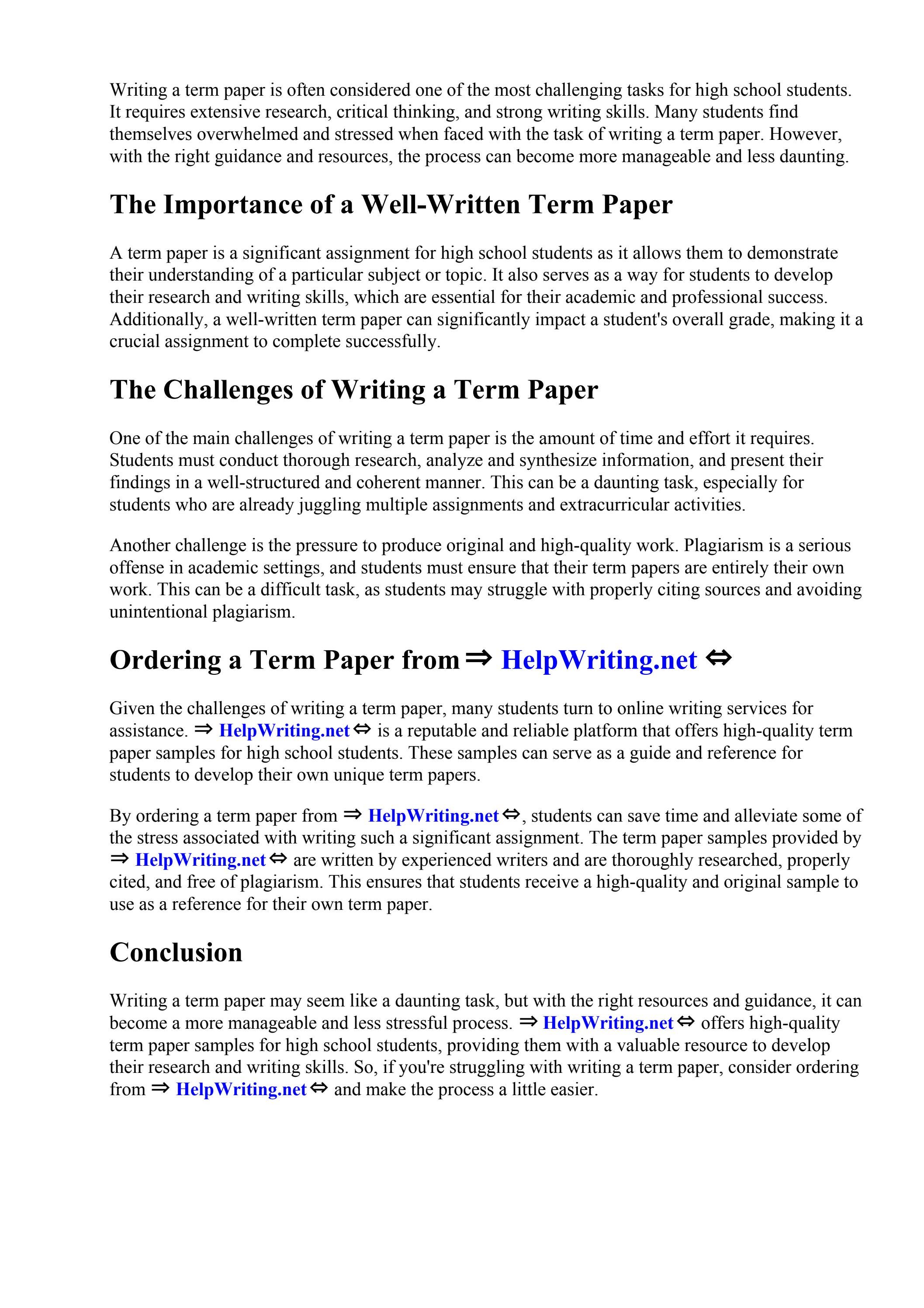 Term Paper Sample For High School by Help For Students - Issuu