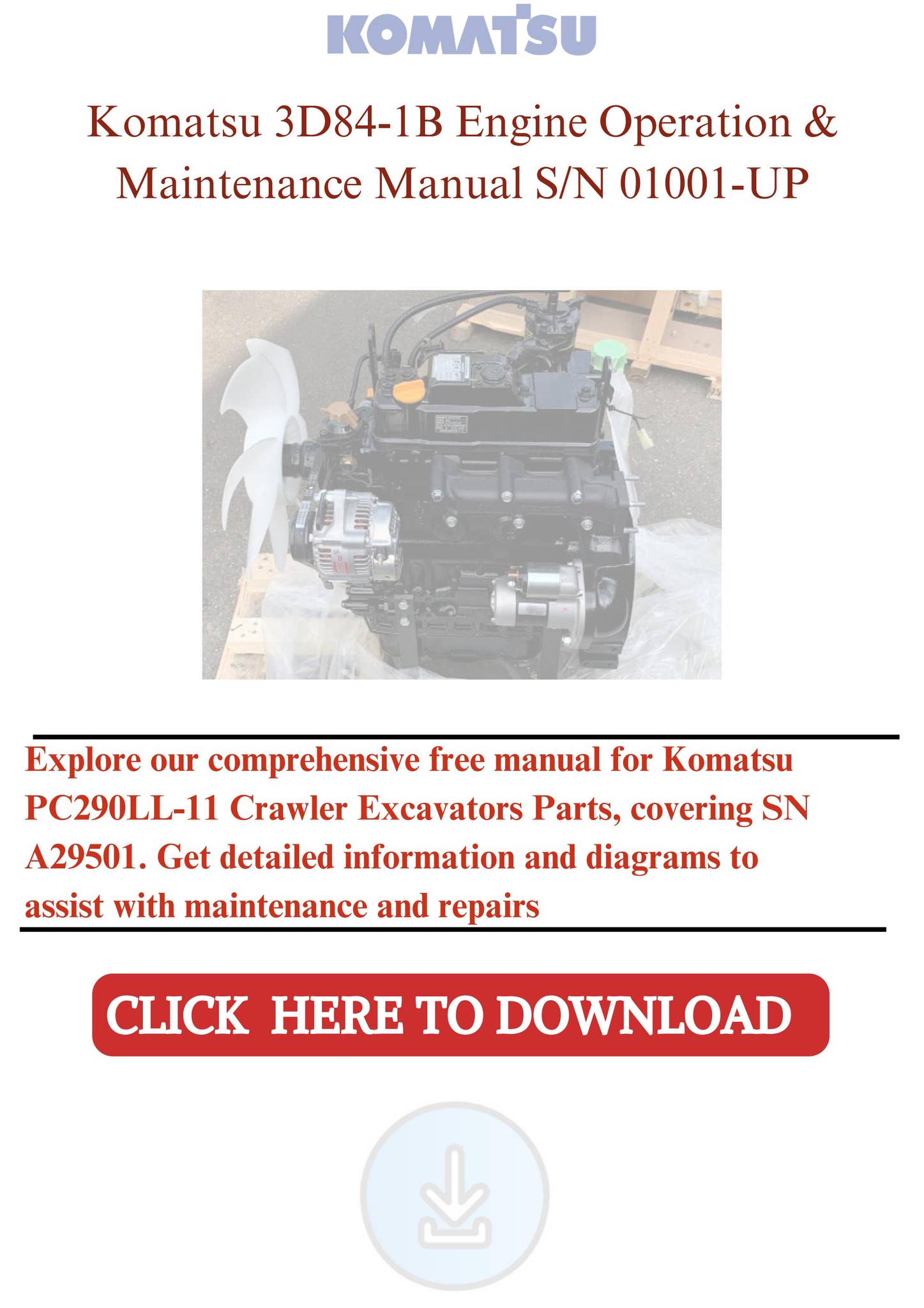 モーターコントロール　裁断本 FREE KOMATSU 3D72-2B ENGINE MANUAL SN 00101-UP by Service