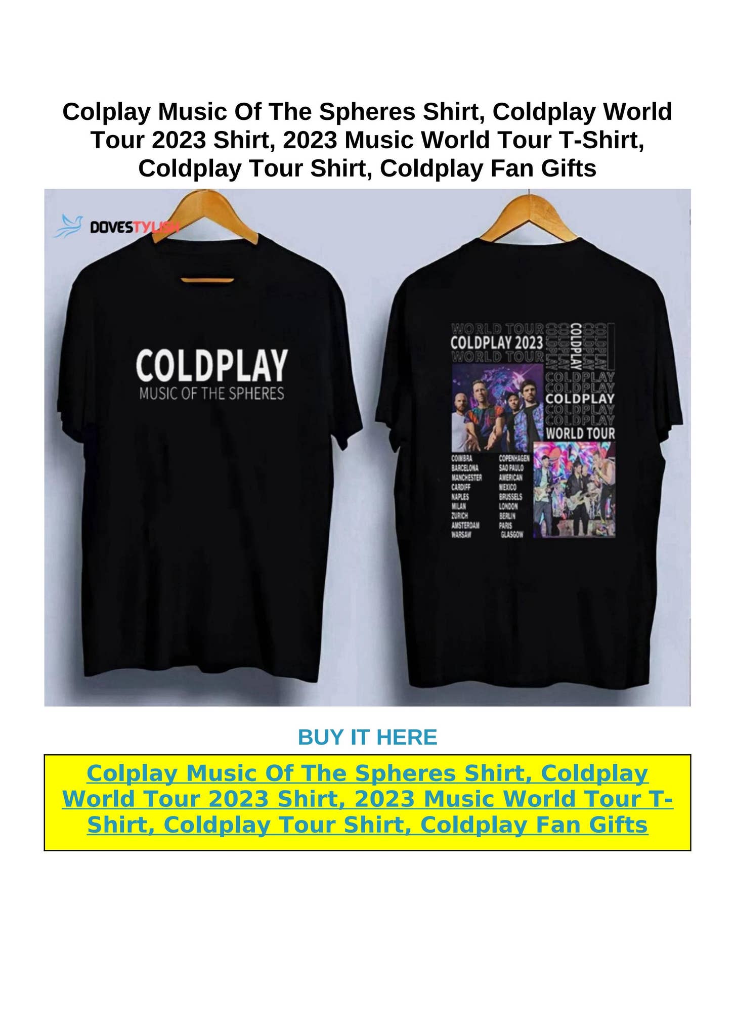 Coldplay 2023ツアー限定Tシャツ Coldplay Music of the Spheres Tour 2023 Black T-Shirt Gift