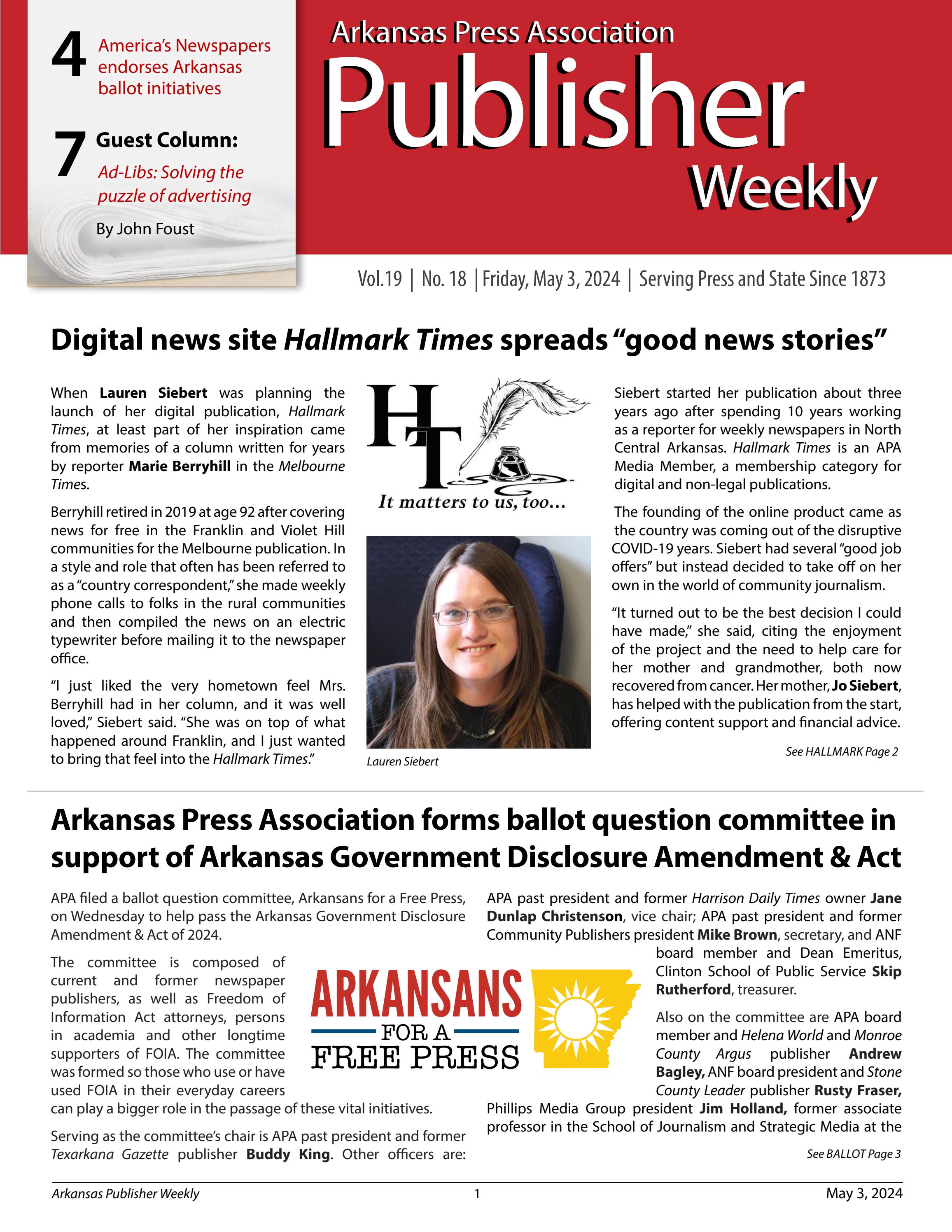 Arkansas Publisher Weekly May 3, 2024 by Arkansas Press Association