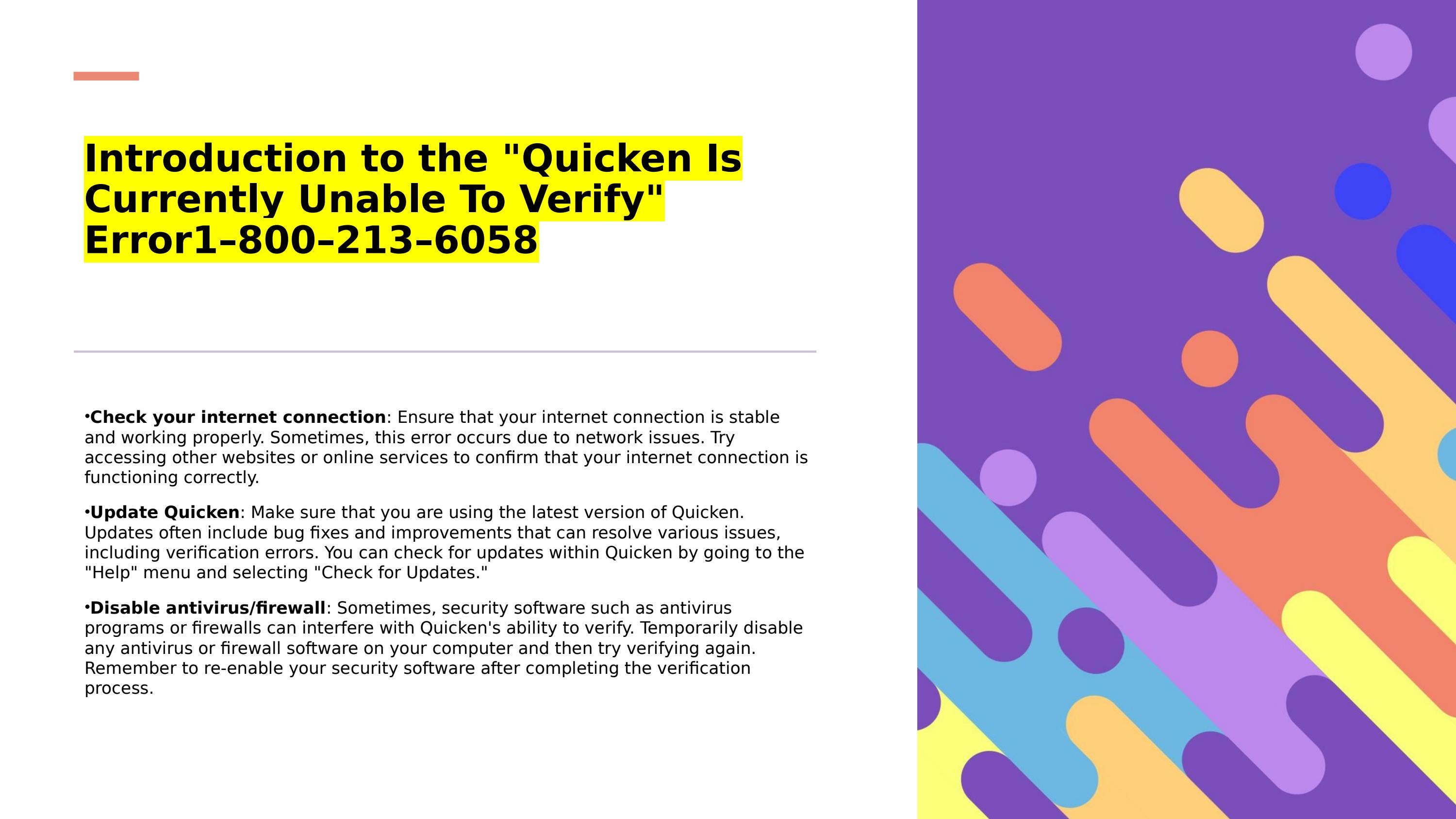 Quicken Is Currently Unable To Verify” Error 4 Ways To Resolve It by
