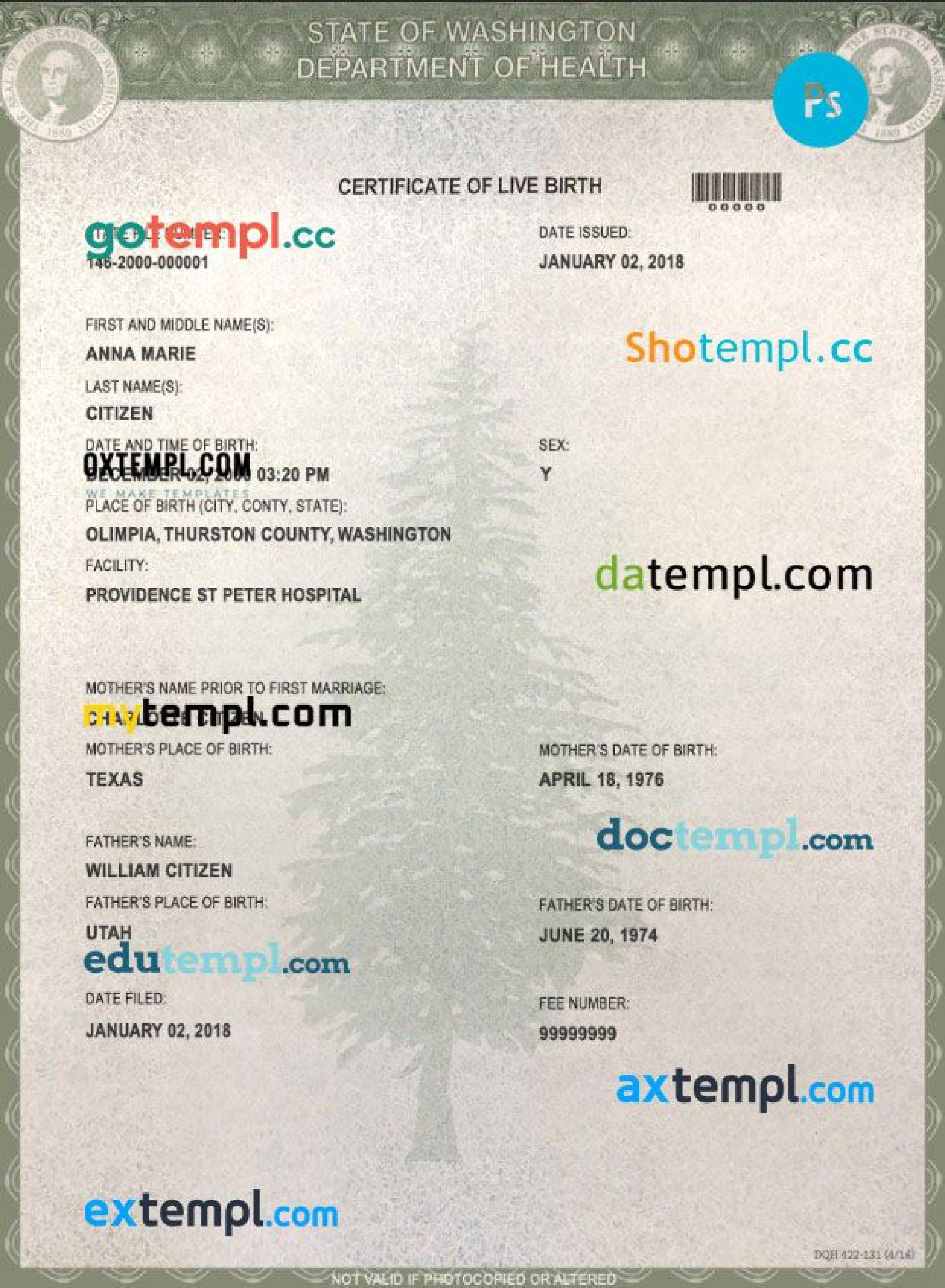 Usa Washington State Birth Certificate Template In Psd Format Fully Usa Washington State Birth Certificate Template In Psd Format Fully