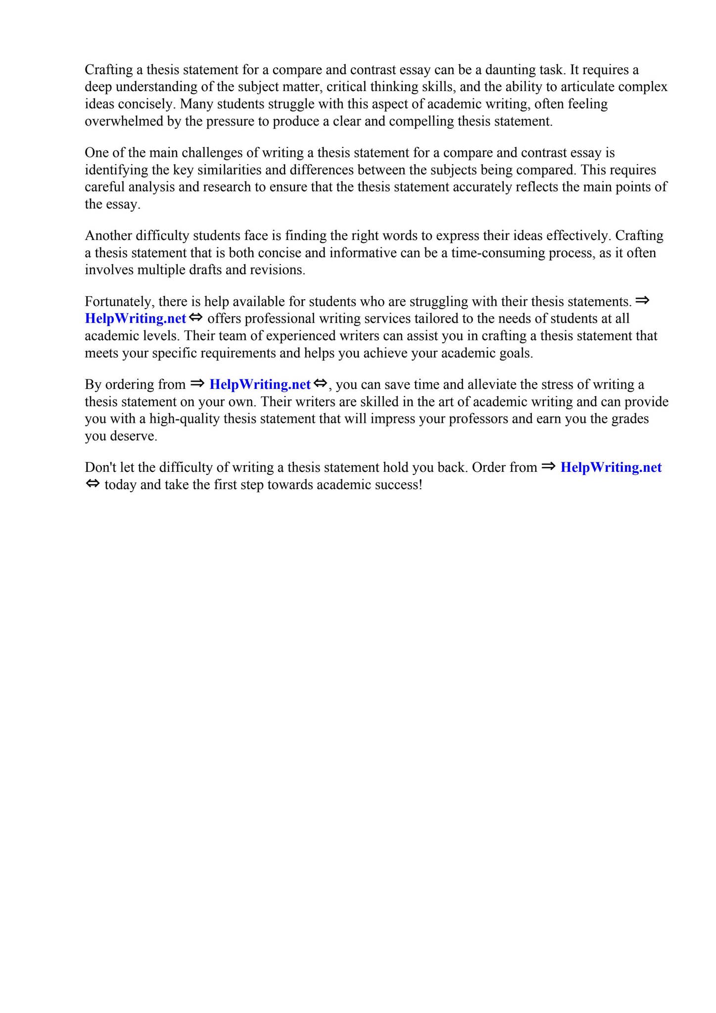 Thesis Statement Examples For A Compare And Contrast Essay by ...
