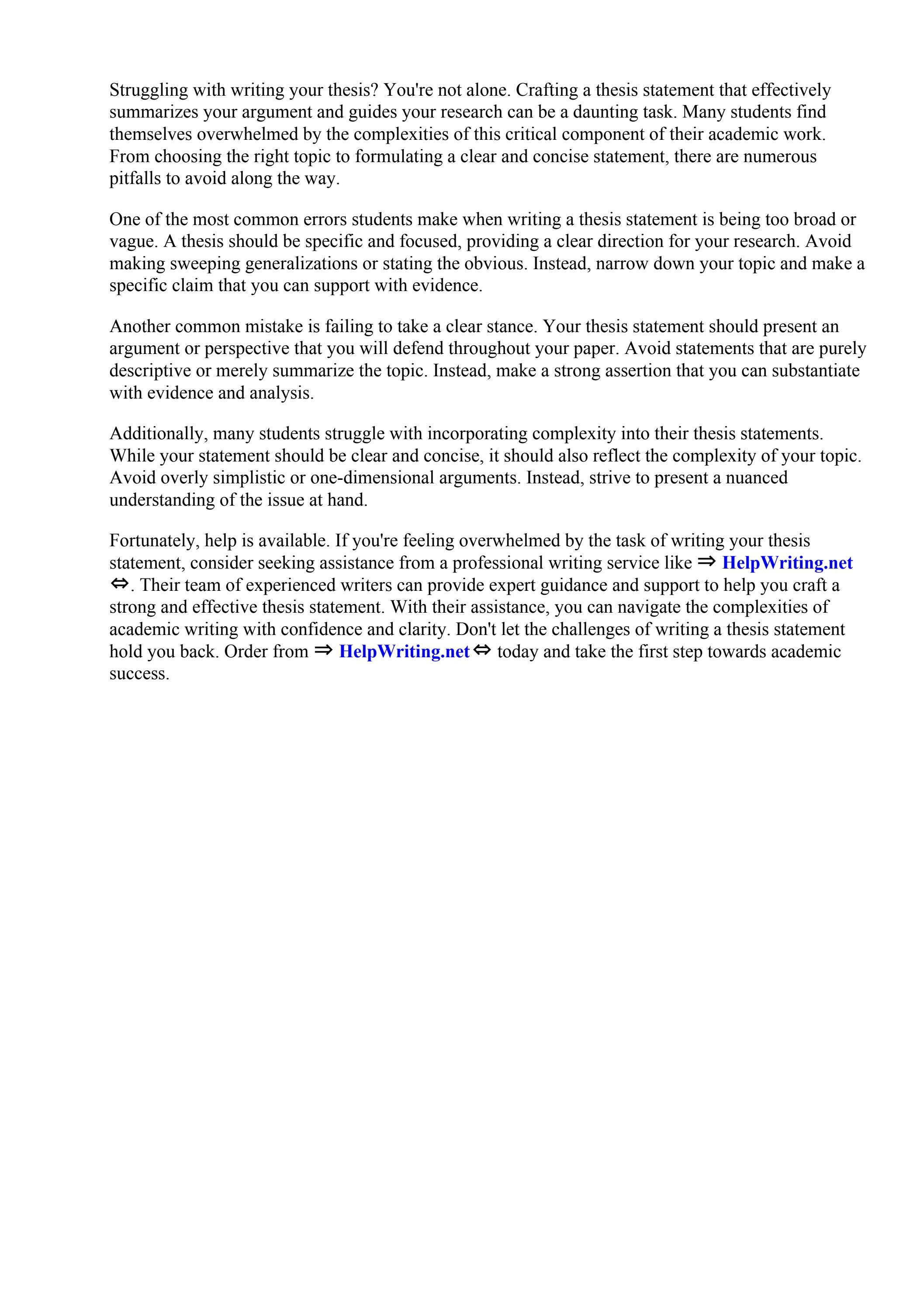 Common Thesis Statement Errors By University Of South Carolina Upstate