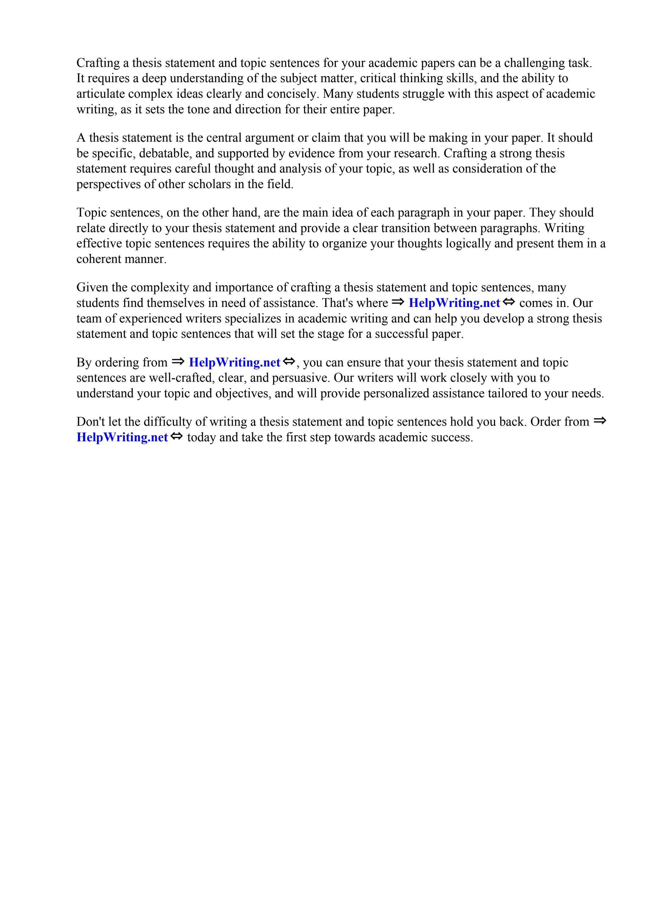 Thesis Statement Examples And Topic Sentences by The College at ...