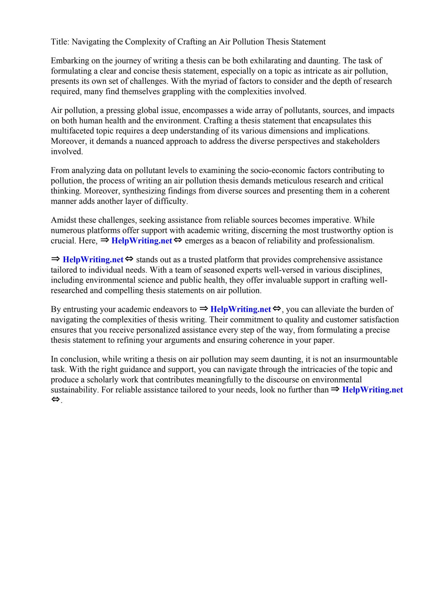 Air Pollution Thesis Statement by Bellevue University - Issuu