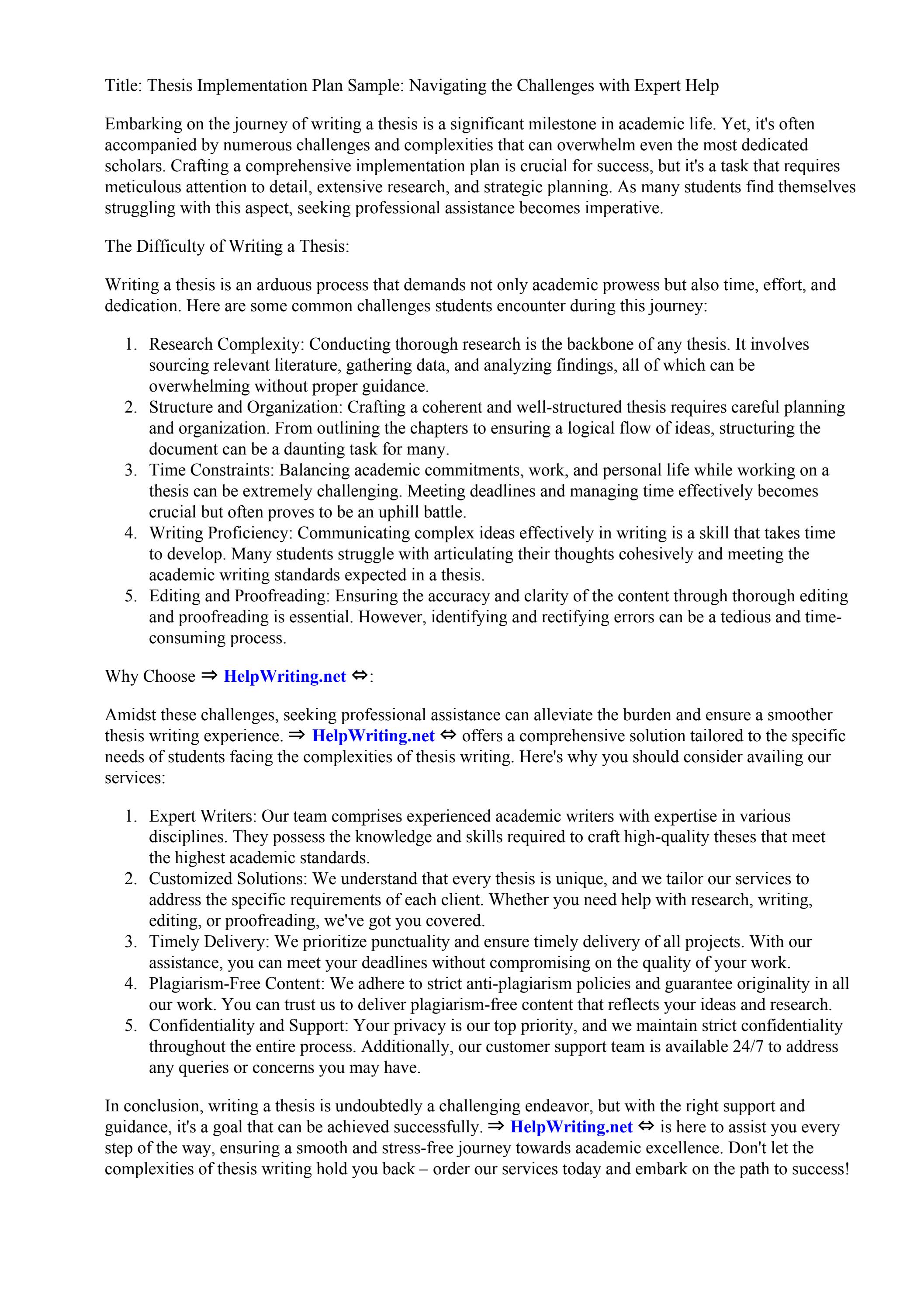 Thesis Implementation Plan Sample by East Central Community College - Issuu