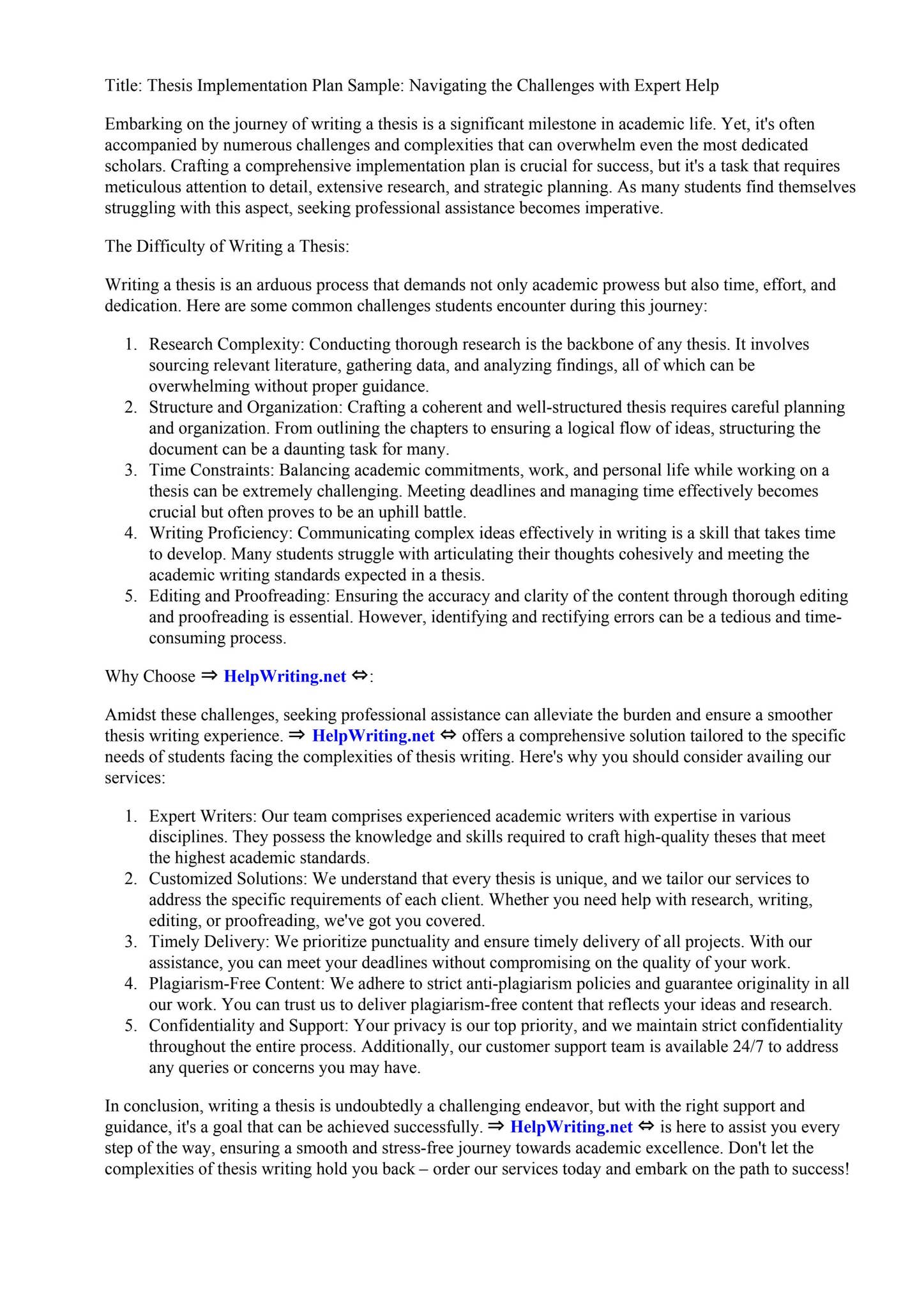 Thesis Implementation Plan Sample by East Central Community College - Issuu