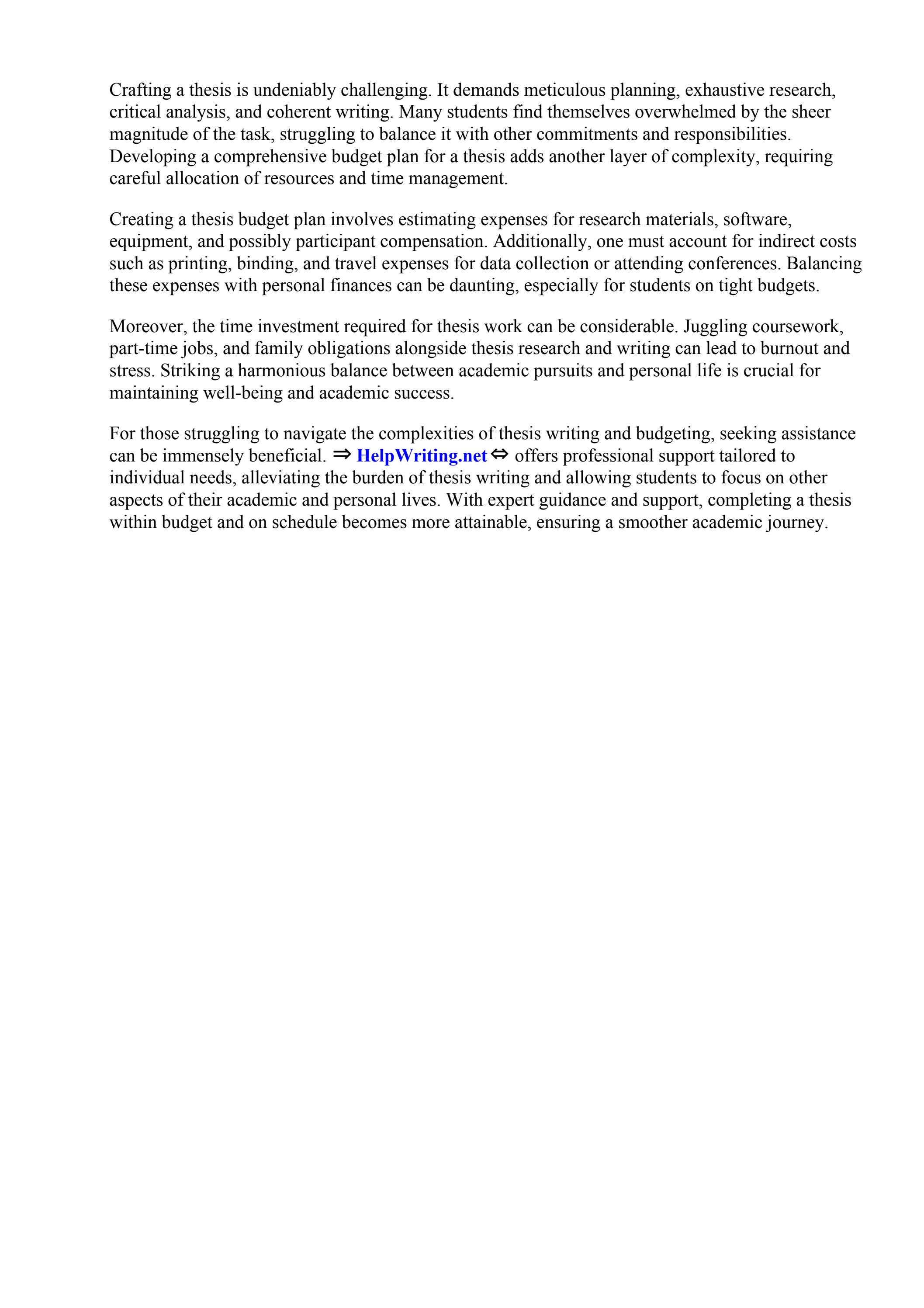 Thesis Budget Plan by The University of Oklahoma Health Sciences Center