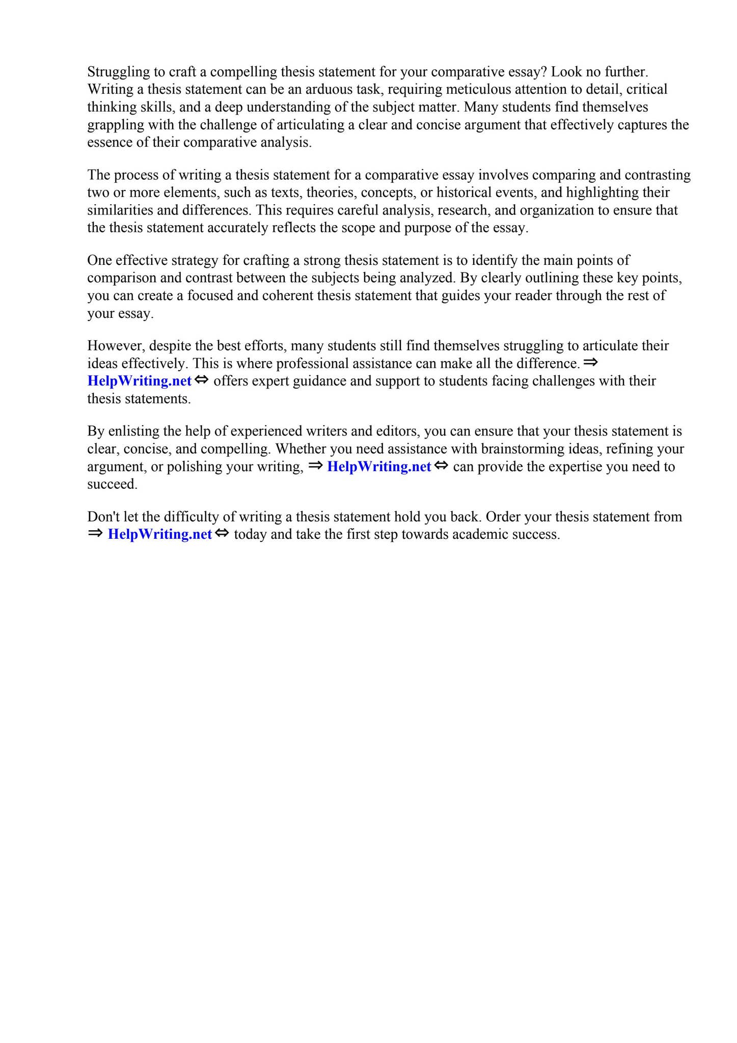 Thesis Statement Examples For A Comparative Essay by Southwest Texas ...