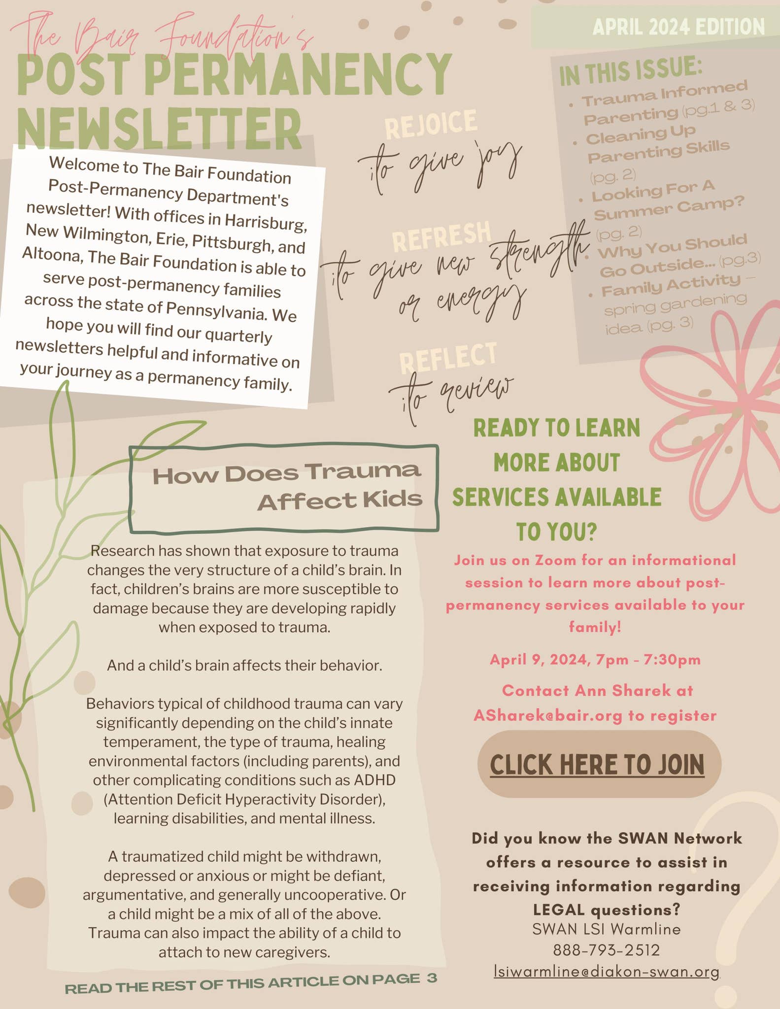 Post Events Newsletter Post Permanency Newsletter - April 2024 by The Bair Foundation - Issuu