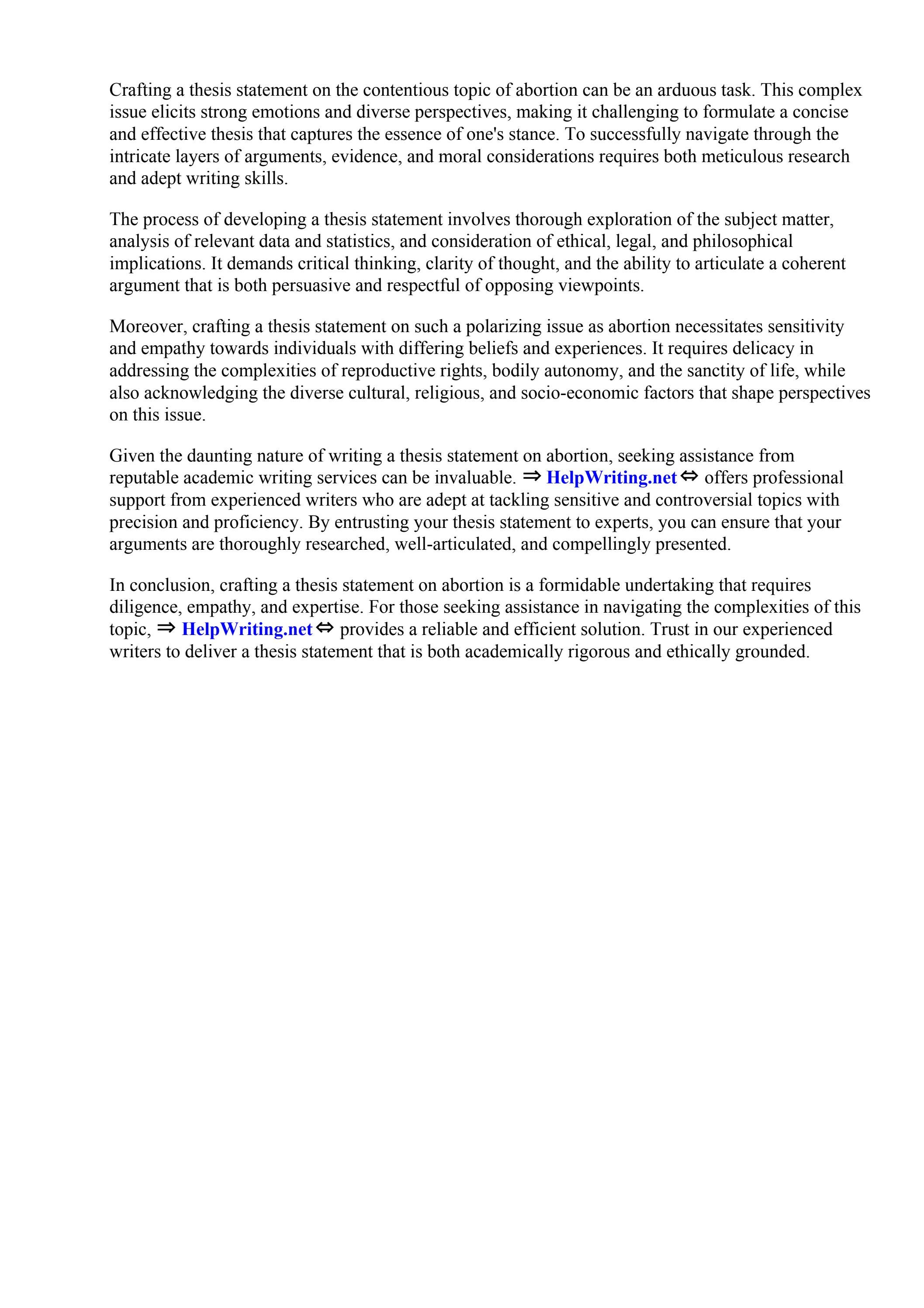 Thesis Statement On Against Abortion by Dabney S. Lancaster Community