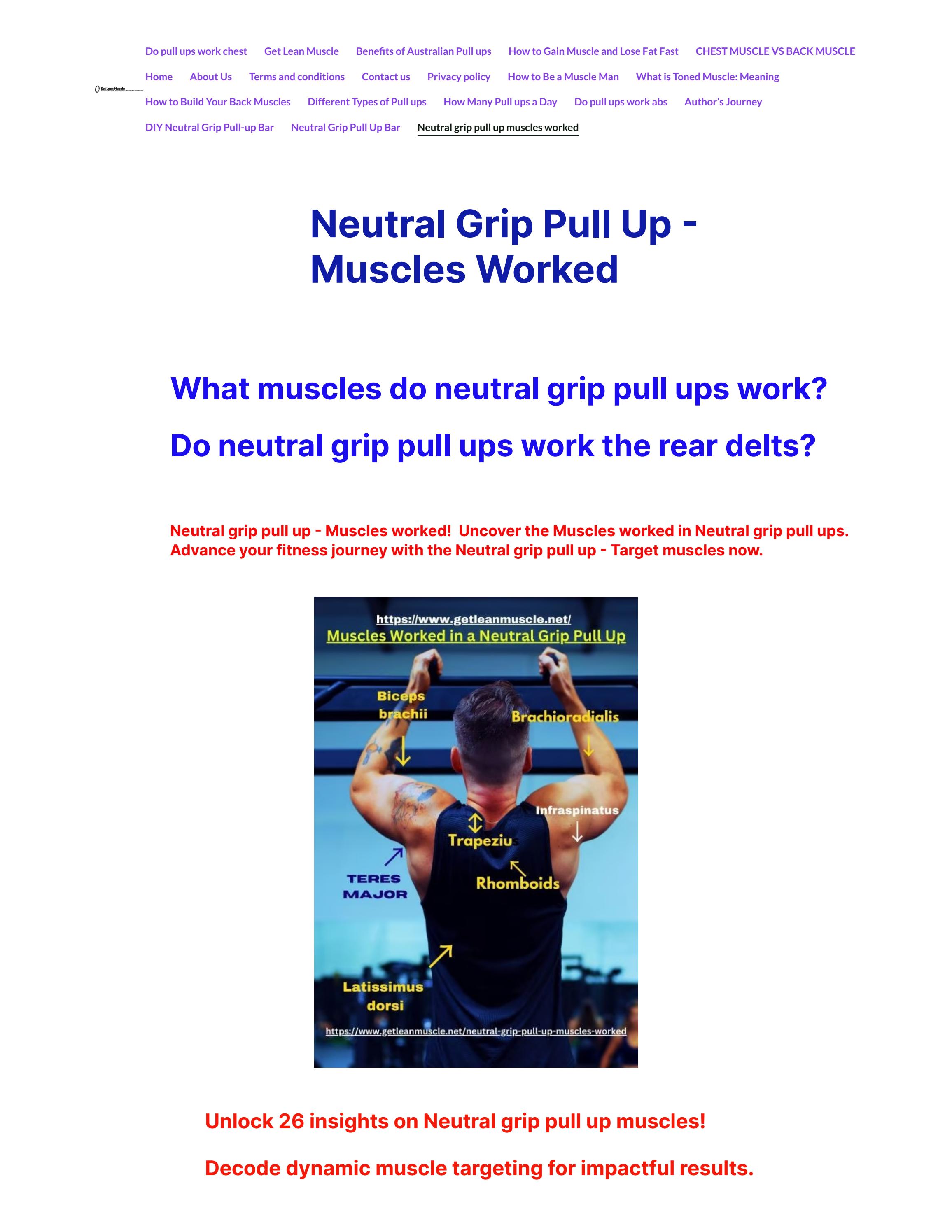 Neutral grip pull up Muscles worked. Identify the Muscles worked in