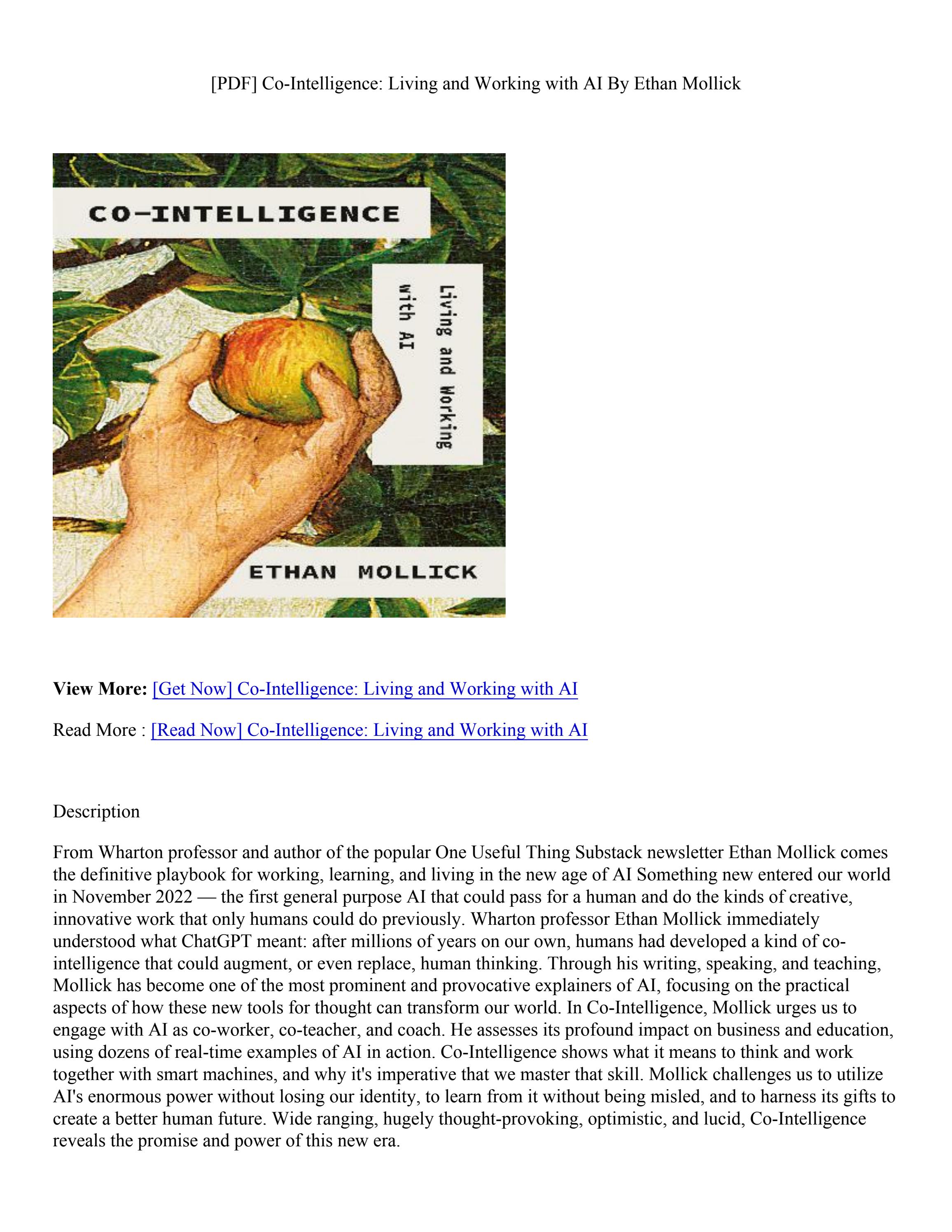 Co-intelligence Living And Working With Ai Pdf (PDF) Download Co-Intelligence: Living and Working with AI By Ethan