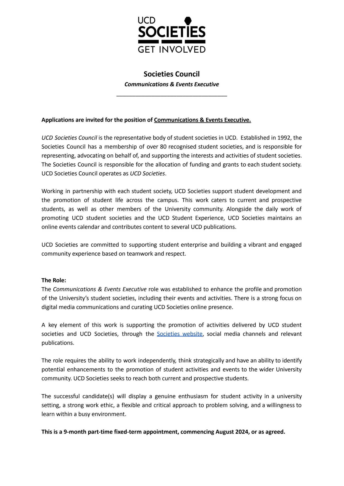 Communications & Events Executive (UCD Societies Council) 2024 by UCD ...