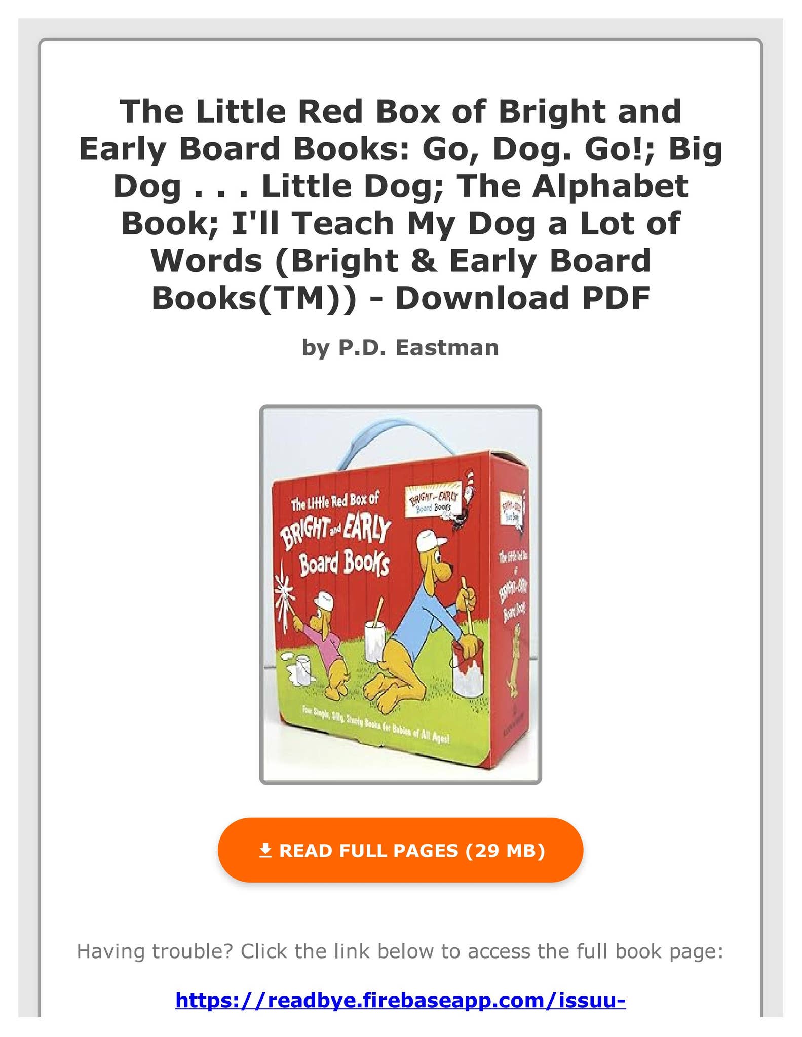 [PDF] The Little Red Box of Bright and Early Board Books: Go, Dog. Go ...