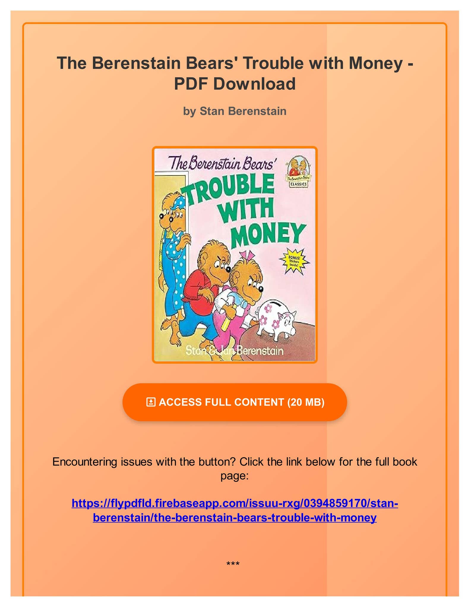 FREE PDF The Berenstain Bears' Trouble with Money by Stan Berenstain by ...