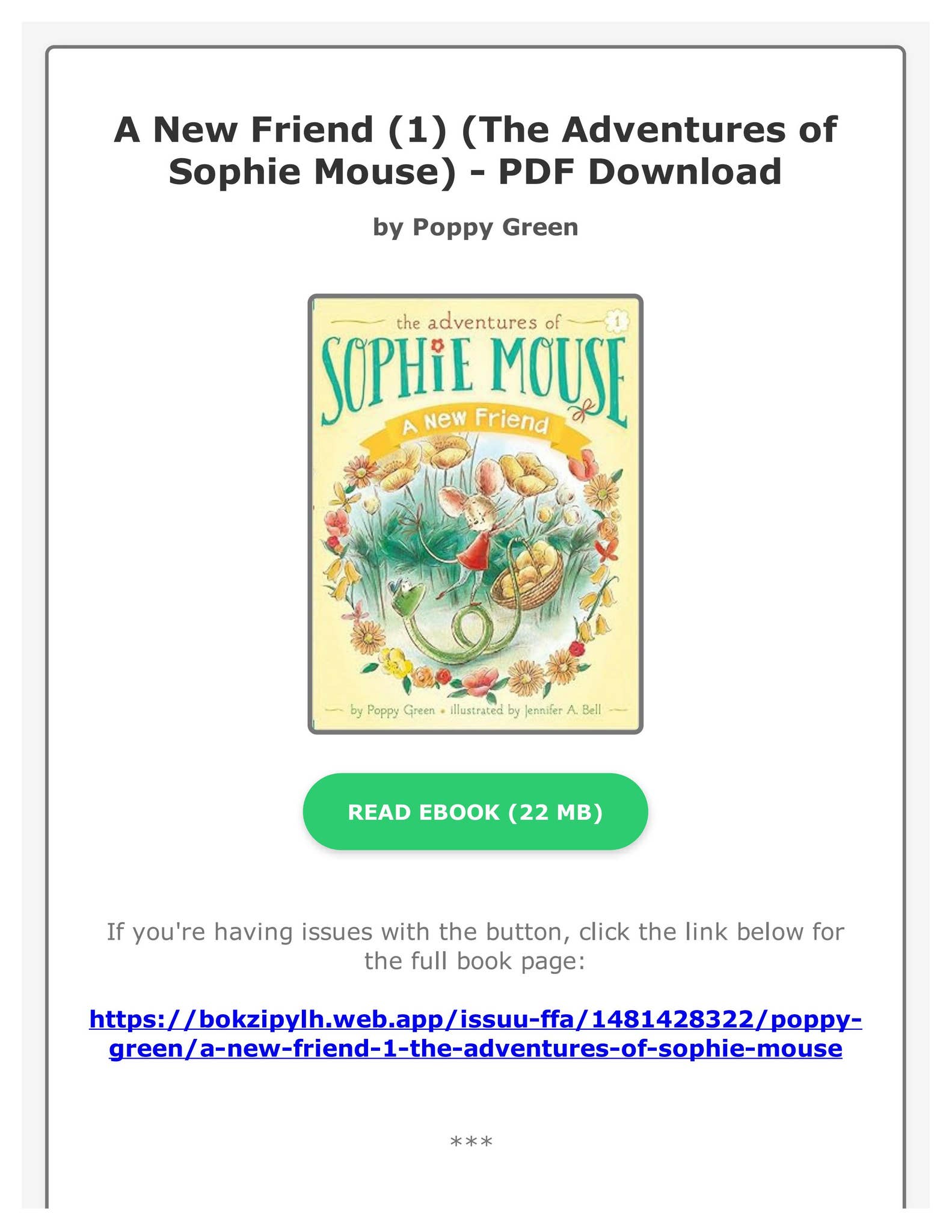 (FREE) (PDF) A New Friend (1) (The Adventures of Sophie Mouse) by Poppy ...