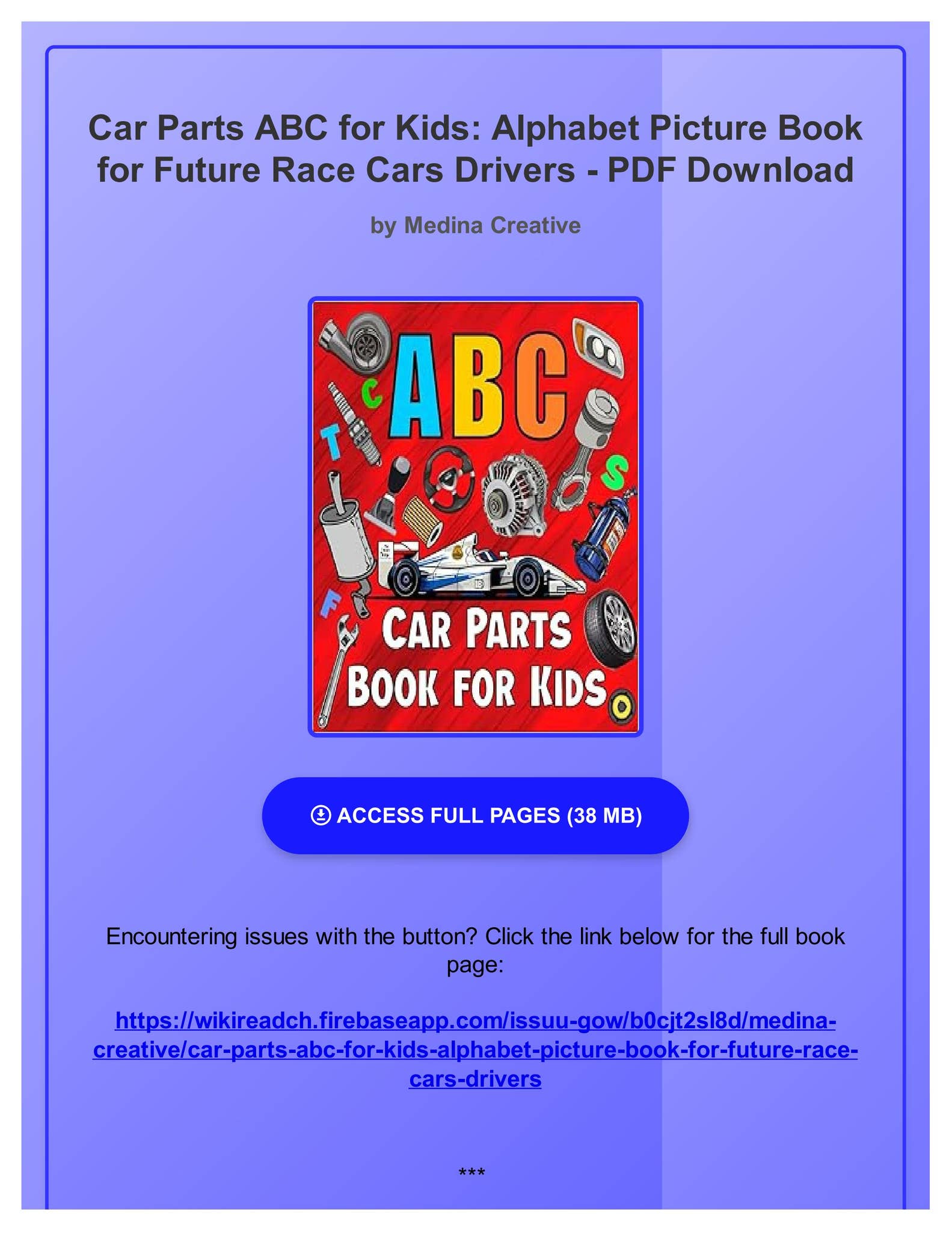 (PDF) Car Parts ABC for Kids: Alphabet Picture Book for Future Race ...